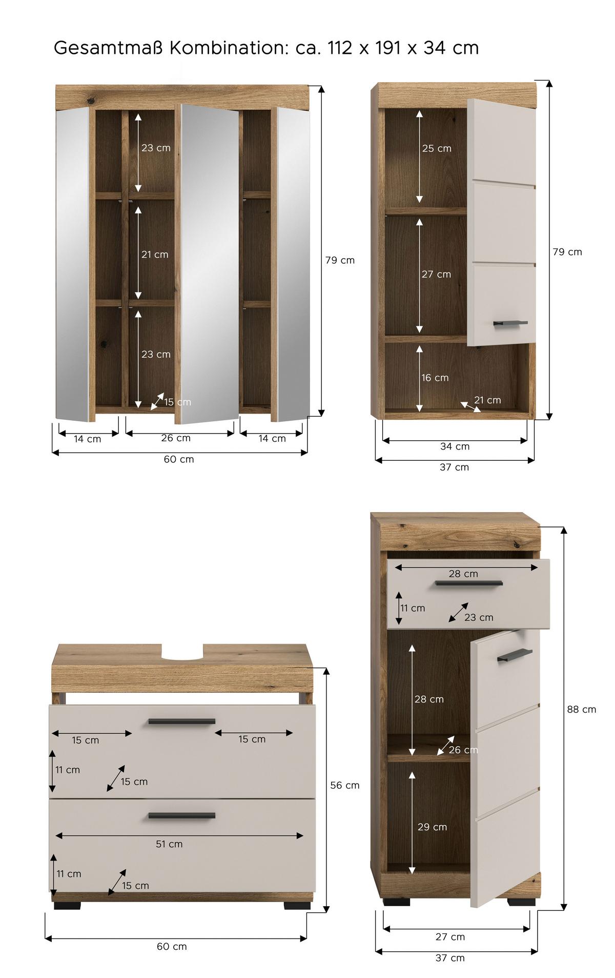 Badezimmer Scout Kaschmir/Naturfarben B: 97 cm - Kaschmir/Schwarz, MODERN, Glas/Holzwerkstoff (97cm) - MID.YOU