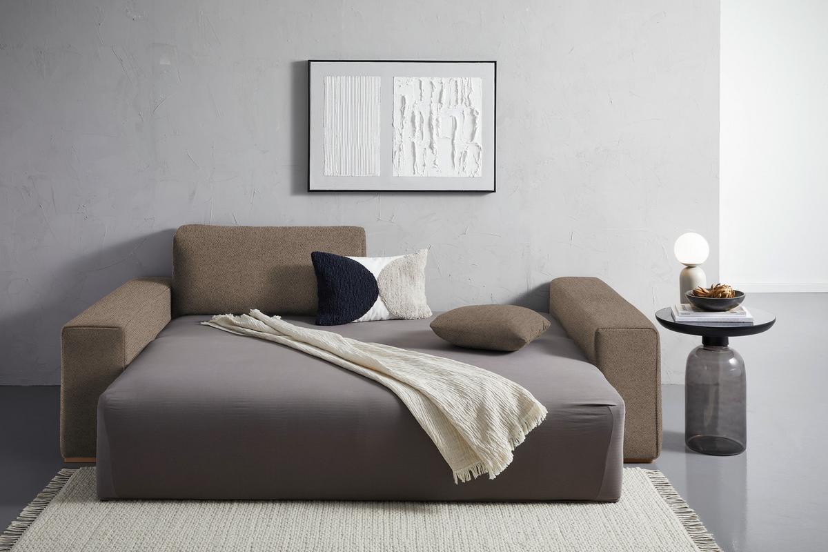 Schlafsofa Vouge Braun Bettkasten, B: 255 Cm - Buchefarben/Schwarz, KONVENTIONELL, Textil (255/86/123cm) - Livetastic