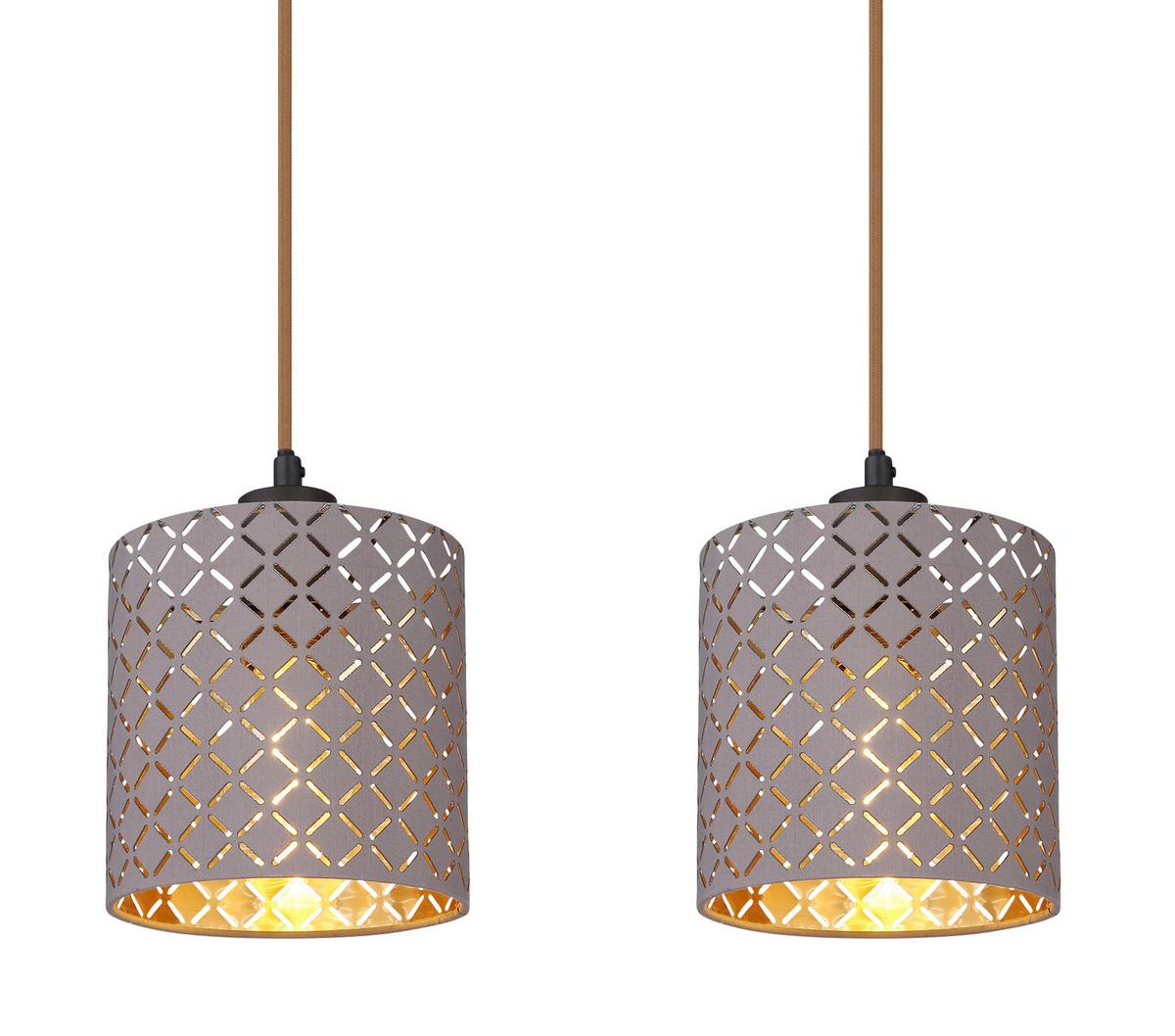 Hängeleuchte H: 150 cm 4-Flammig - Champagner/Schwarz, Design, Textil/Metall (98/16/150cm) - Globo