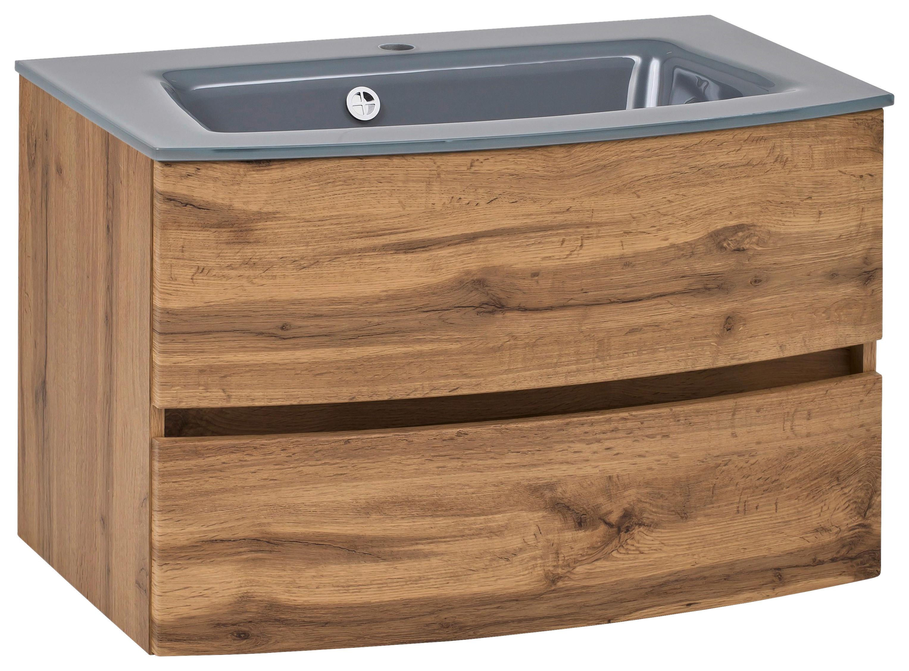 Waschbecken mit Unterschrank Kopenhagen B: 80cm Eiche Dekor - Eiche dunkel/Eichefarben, KONVENTIONELL, Glas/Holzwerkstoff (80cm) - Held
