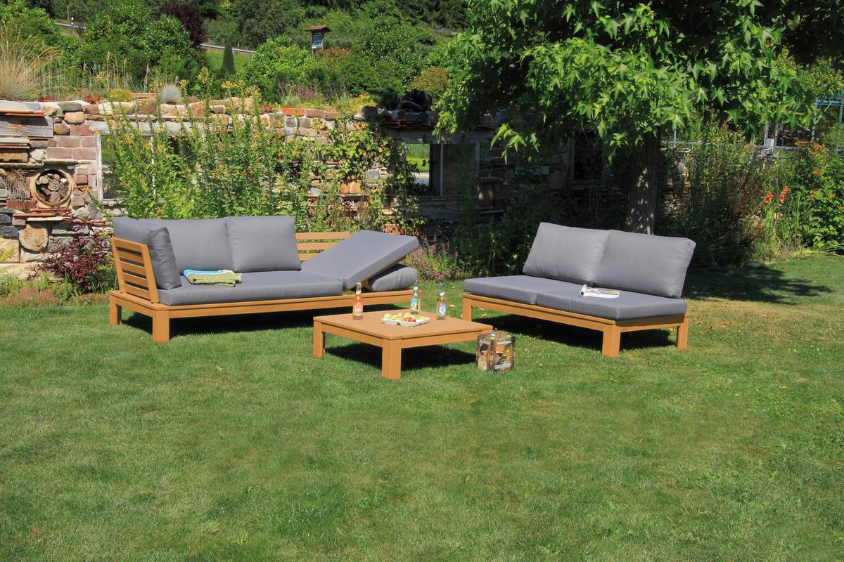 Loungegarnitur Granada Aus Holz mit Kissen - Grau/Akaziefarben, Basics, Holz/Textil (221/65/85cm) - Acamp