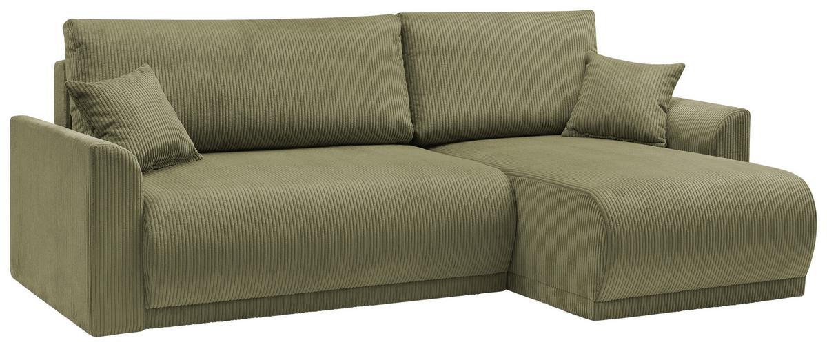 Rohová sedačka KIM L146, oboustr., olivovozel.manšestr - olivově zelená, Moderní, dřevo (233/146cm)