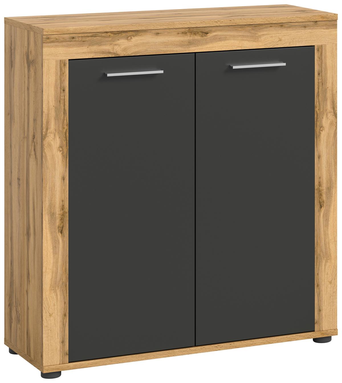 Highboard Jam Eiche Dekor B: 80 Cm - Eiche Wotan/Schwarz, Design, Holzwerkstoff (80/88/35cm) - MID.YOU