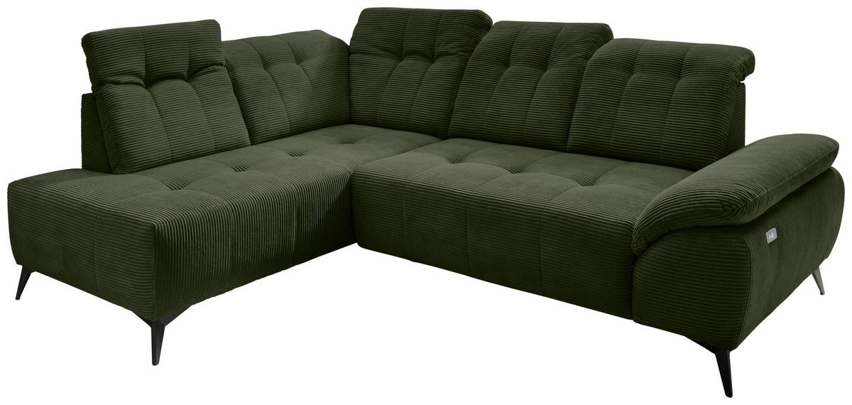 Ecksofa Fiore Dunkelgrün S: 200x272 cm - Dunkelgrün/Schwarz, MODERN, Textil (200/272cm) - Livetastic