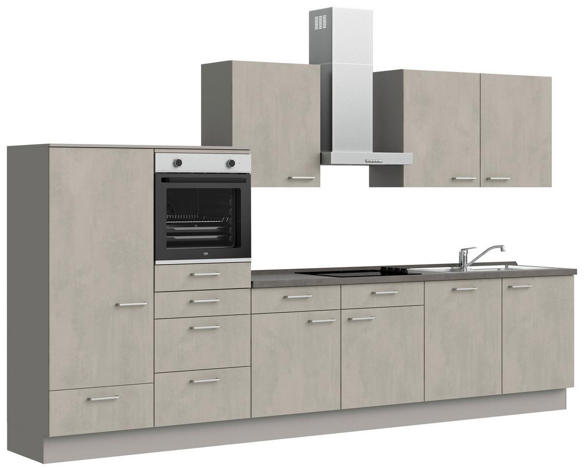 Kuchynská linka 360 cm, betónová sivá - sivá/farba ušľachtilej ocele, Modern, kov/kompozitné drevo (360cm) - Nobilia