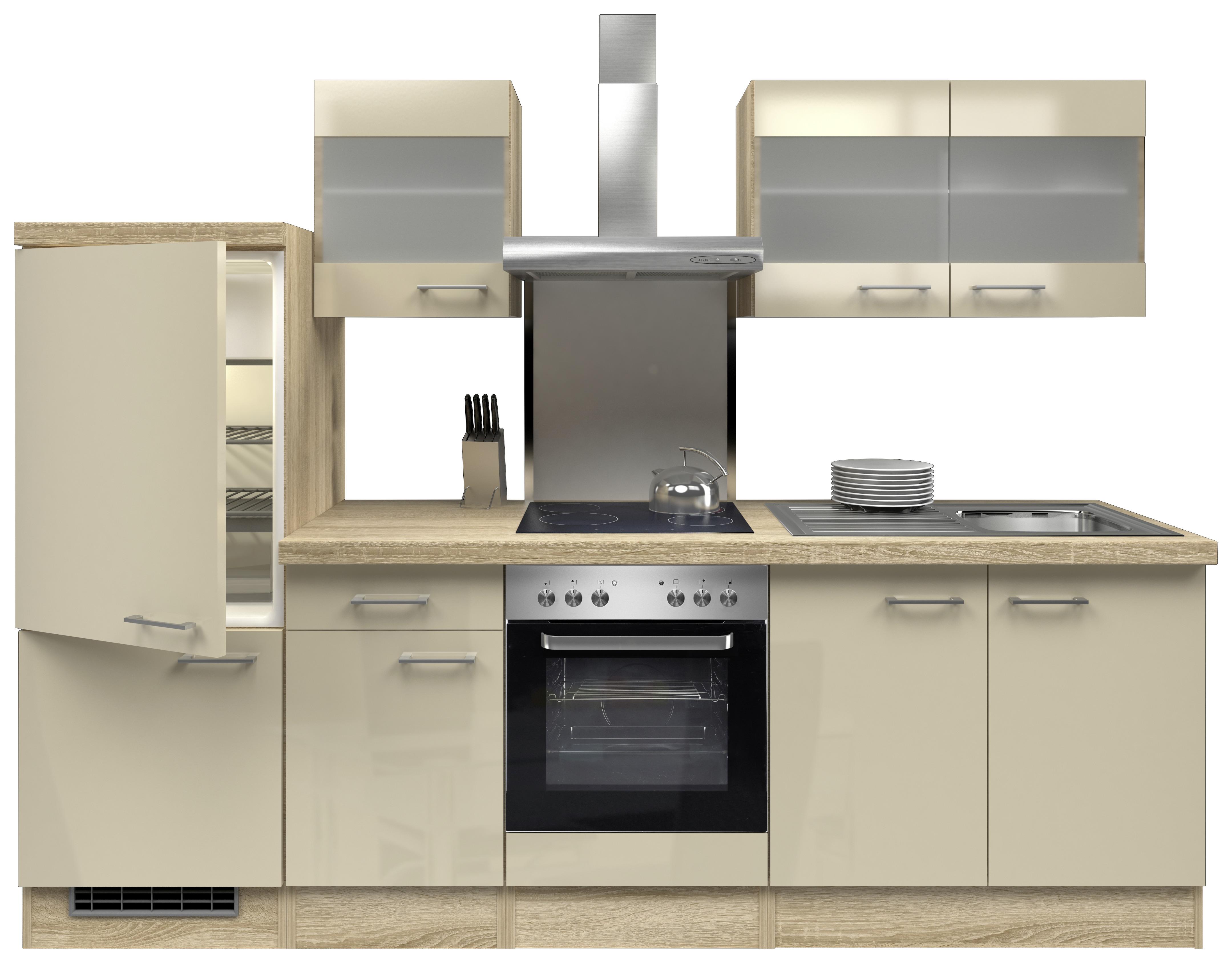 Küchenzeile Nepal mit Geräten 270 cm Kaschmir/Eiche Dekor - Kaschmir/Sonoma Eiche, MODERN, Holzwerkstoff (270cm) - FlexWell