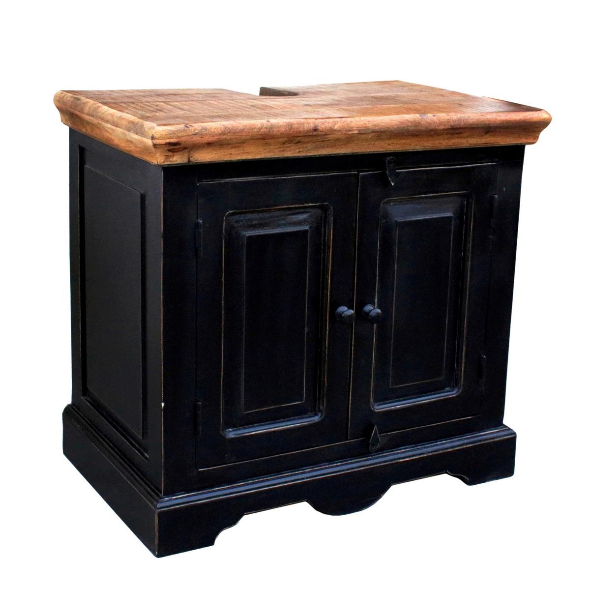 BADEZIMMER Schwarz 5-teilig - Schwarz/Honig, Basics, Holz/Holzwerkstoff - Livetastic