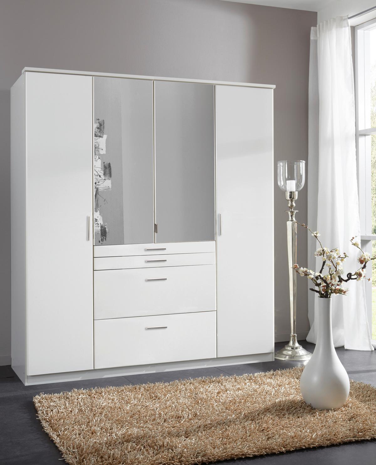 Kleiderschrank Mit Spiegel 180cm Aachen, Alpinweiß - Weiß, KONVENTIONELL, Holzwerkstoff (180/198/58cm)