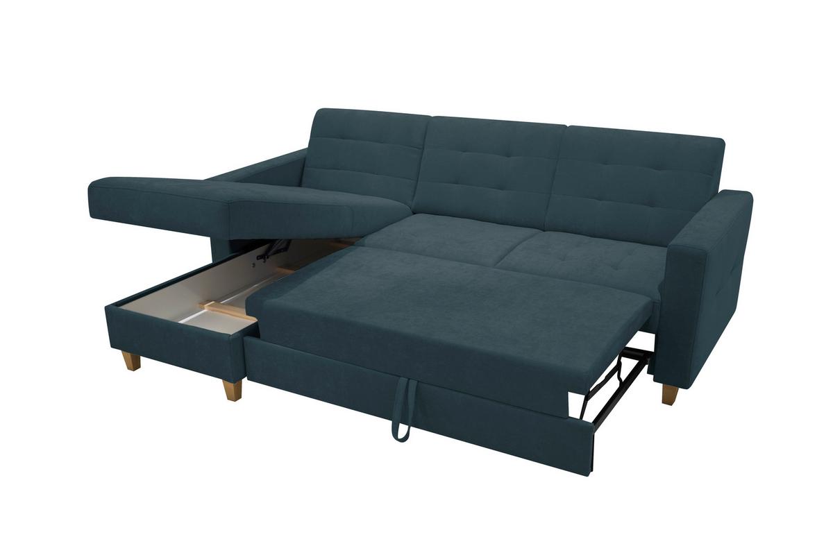 Rohová sedačka BJORN, oboustranná, tm.modrá žinylka - přírodní barvy/tmavě modrá, Design, dřevo/textil (160/231cm) - Luca Bessoni