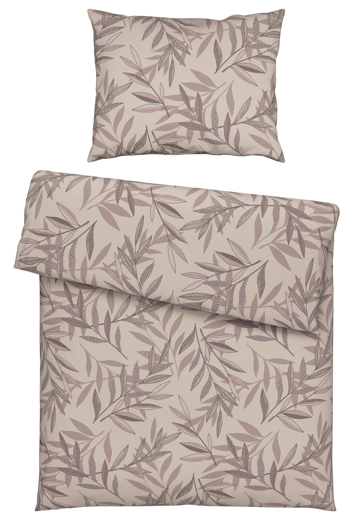 POSTEĽNÁ BIELIZEŇ STITCHED LEAVES - hnedofialová/béžová, textil (140/200cm) - Modern Living