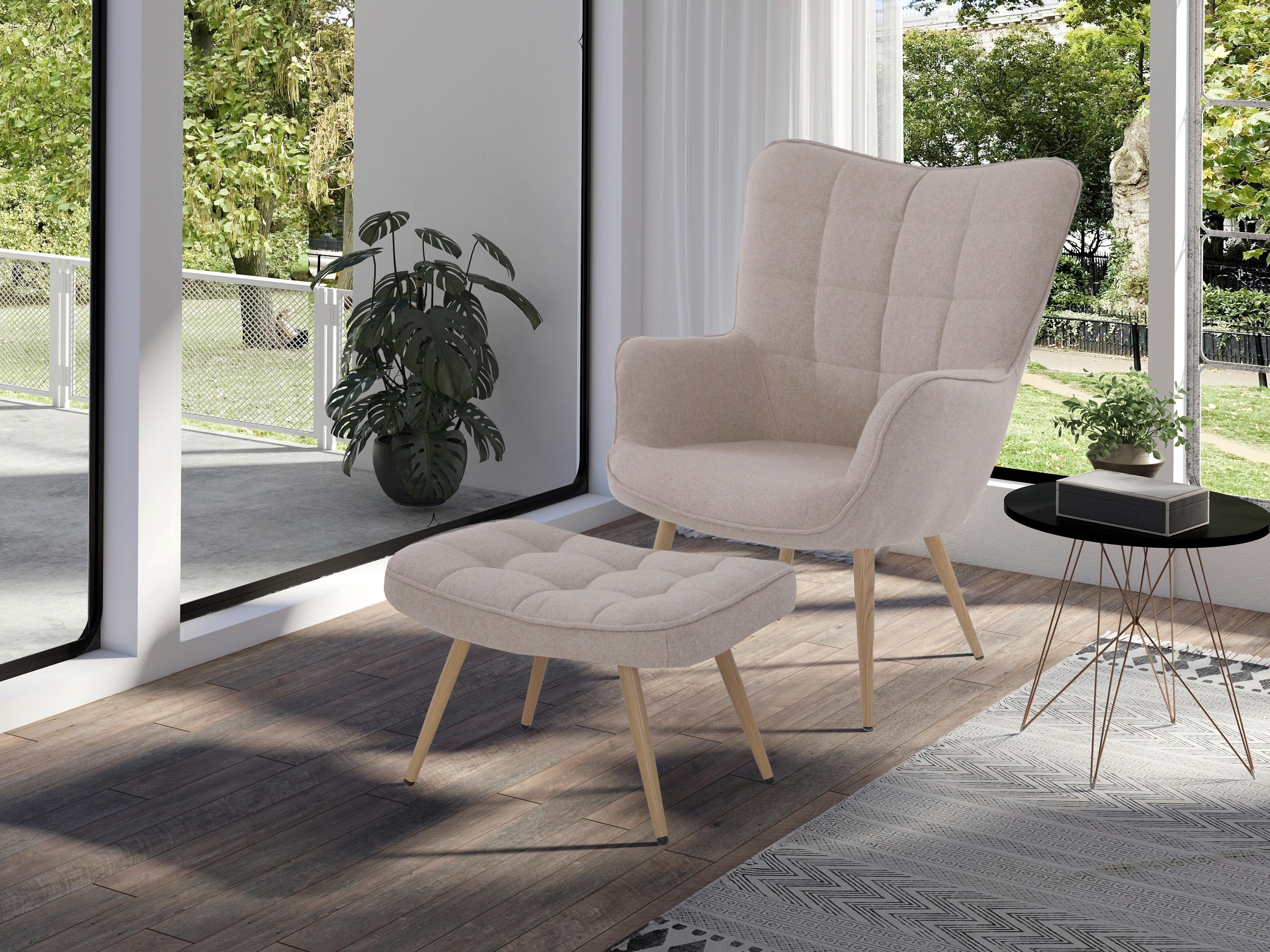 Sesselset Uta 2-Teilig Sandfarben - Sandfarben/Eichefarben, Basics, Textil (72/97/80cm) - MID.YOU