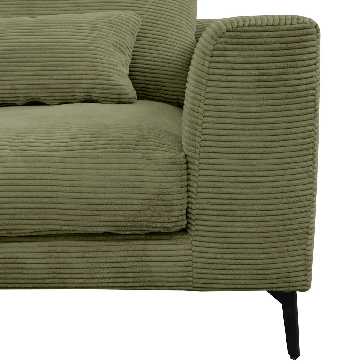 Ecksofa Berlin Cord Olivgrün 172x313 cm - Schwarz/Olivgrün, Design, Textil (172/313cm) - Livetastic