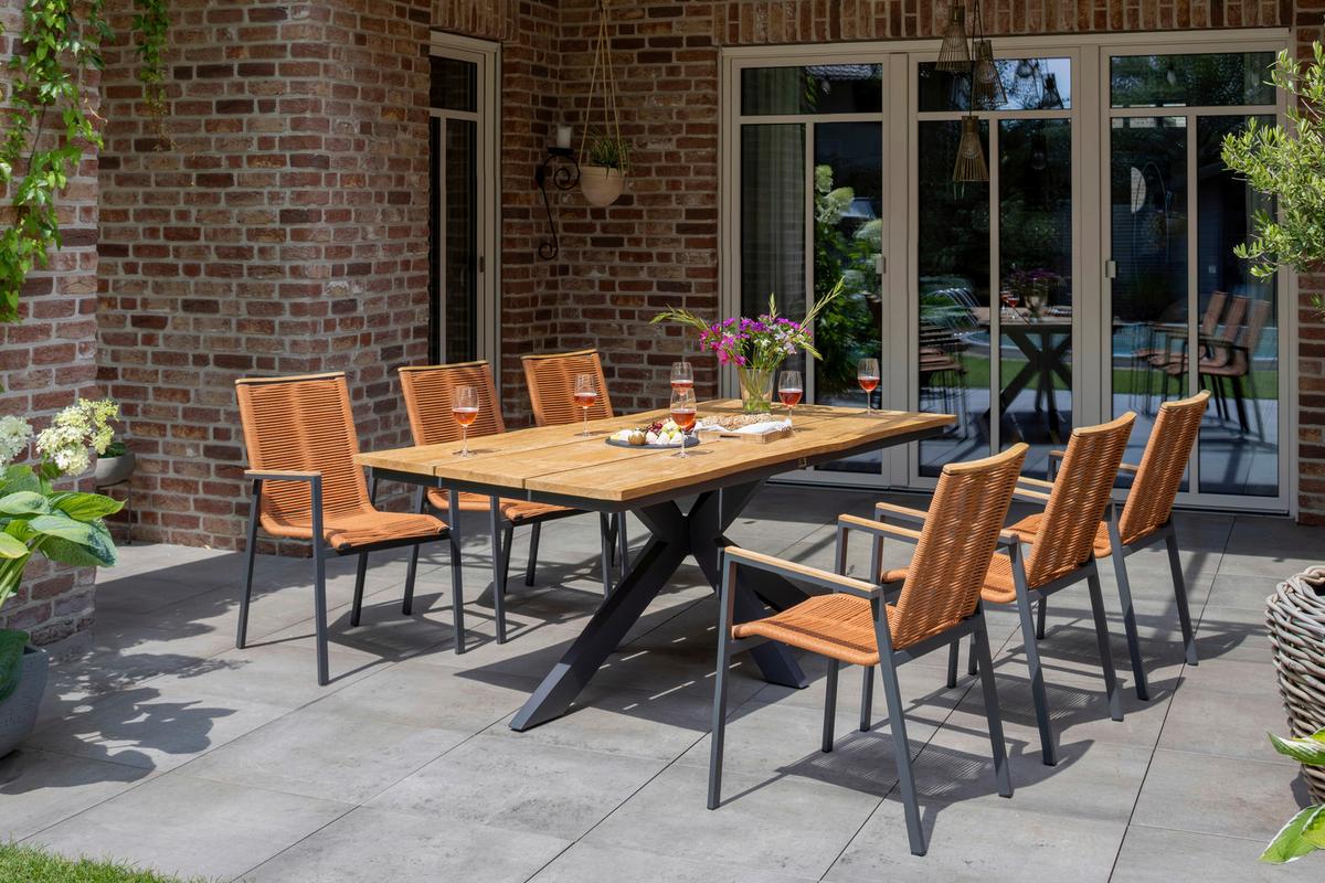 Gartensessel Montana 2er Set Stapelbar - Anthrazit/Terracotta, Design, Holz/Textil (55/66/87cm)