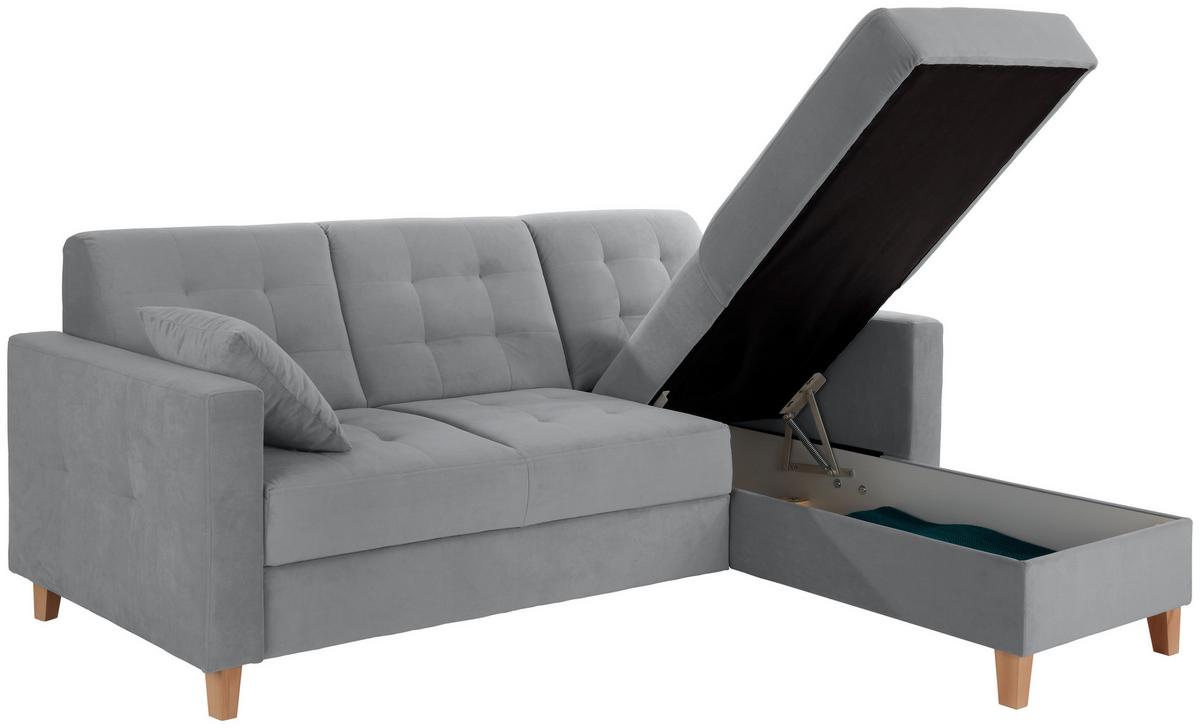 Rohová sedačka BERGEN, obojstranná, sivý zamat - sivá/prírodná farba, Design, drevo/textil (160/231cm) - Luca Bessoni