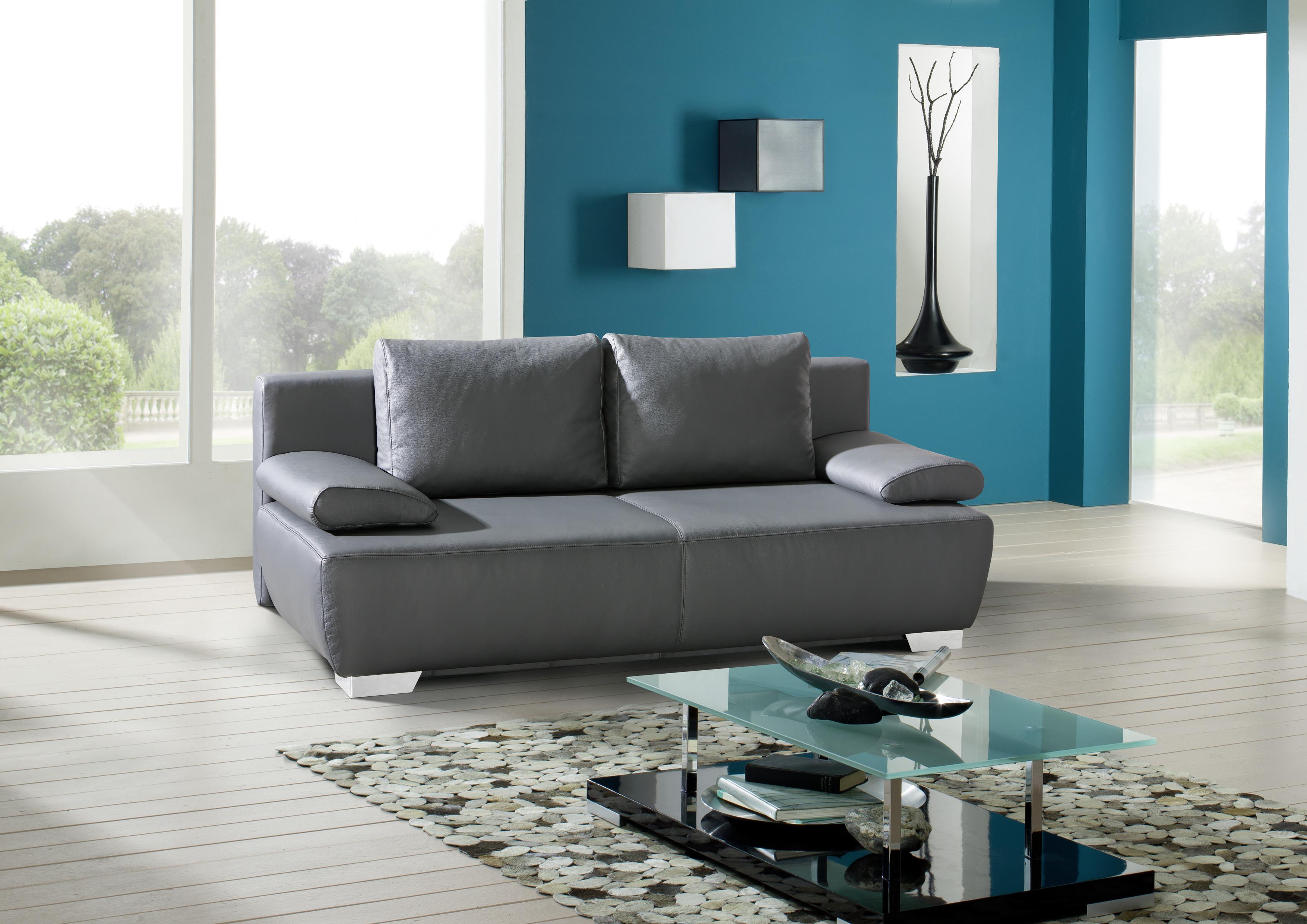 2-sitzer-sofa Mit Schlaffunkt. + Nikita Anthrazit Leder - Chromfarben/Anthrazit, KONVENTIONELL, Leder (195/85/90cm) - Livetastic