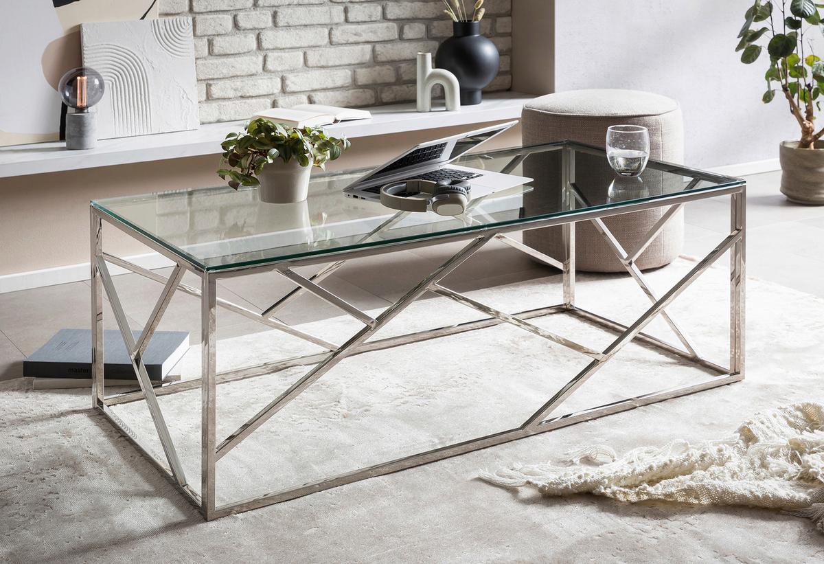 Couchtisch Silberfarben L: 120 Cm - Klar/Silberfarben, Design, Glas/Metall (120/60/45cm) - Livetastic