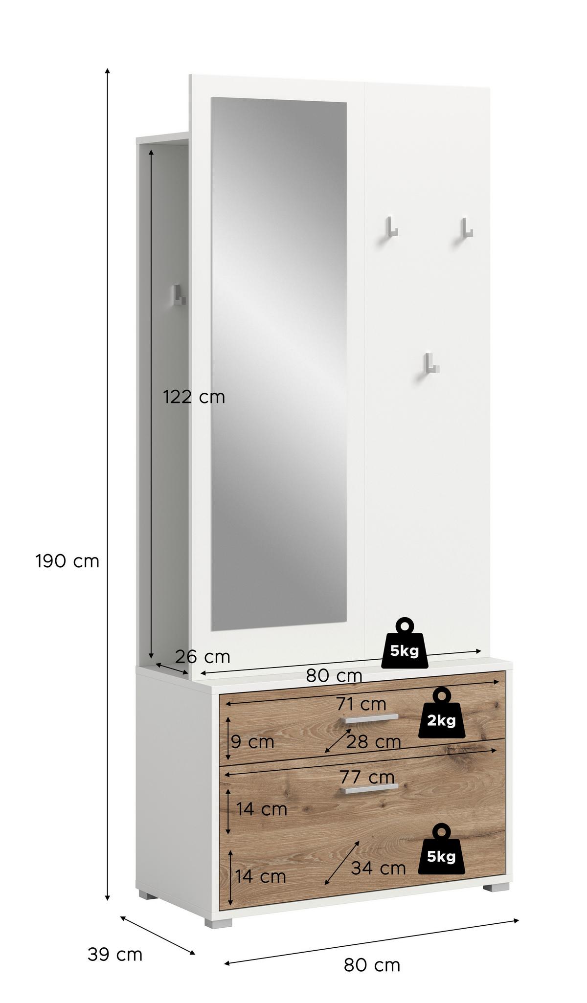 GARDEROBE Polo Weiß/Eiche dunkel B: 80cm - Eiche dunkel/Weiß, Design, Holzwerkstoff (80/190/38cm) - Livetastic