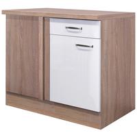 Eckunterschrank Valero Uebe 110 - Weiß Hochglanz/Sonoma Eiche, MODERN, Holzwerkstoff (110/86/60cm) - FlexWell