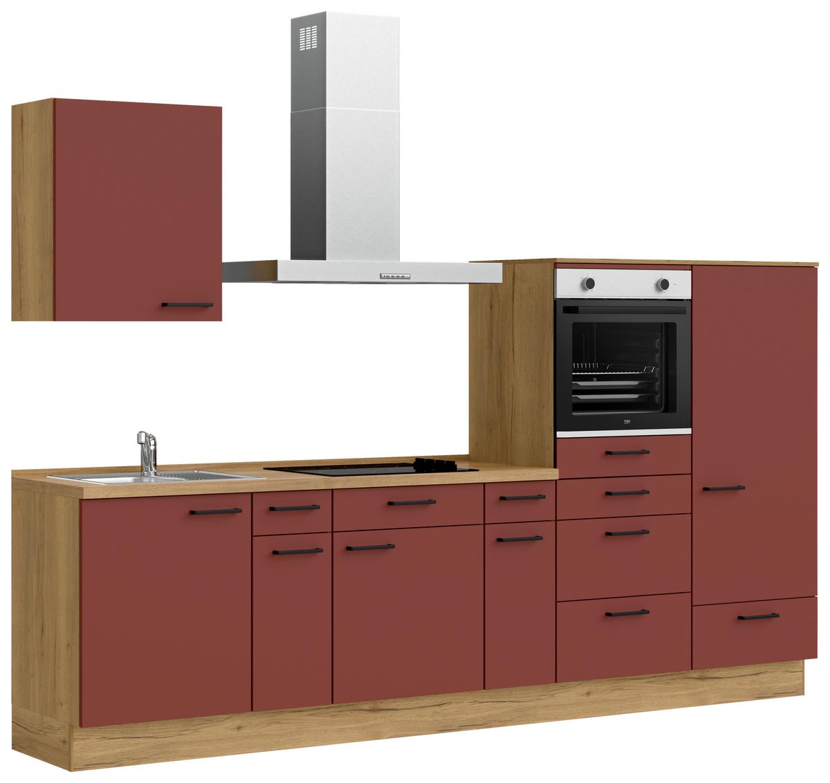 Küchenleerblock Easytouch Low-Line, L4 Rechts - Eichefarben/Rot, MODERN, Holzwerkstoff (300cm) - Nobilia