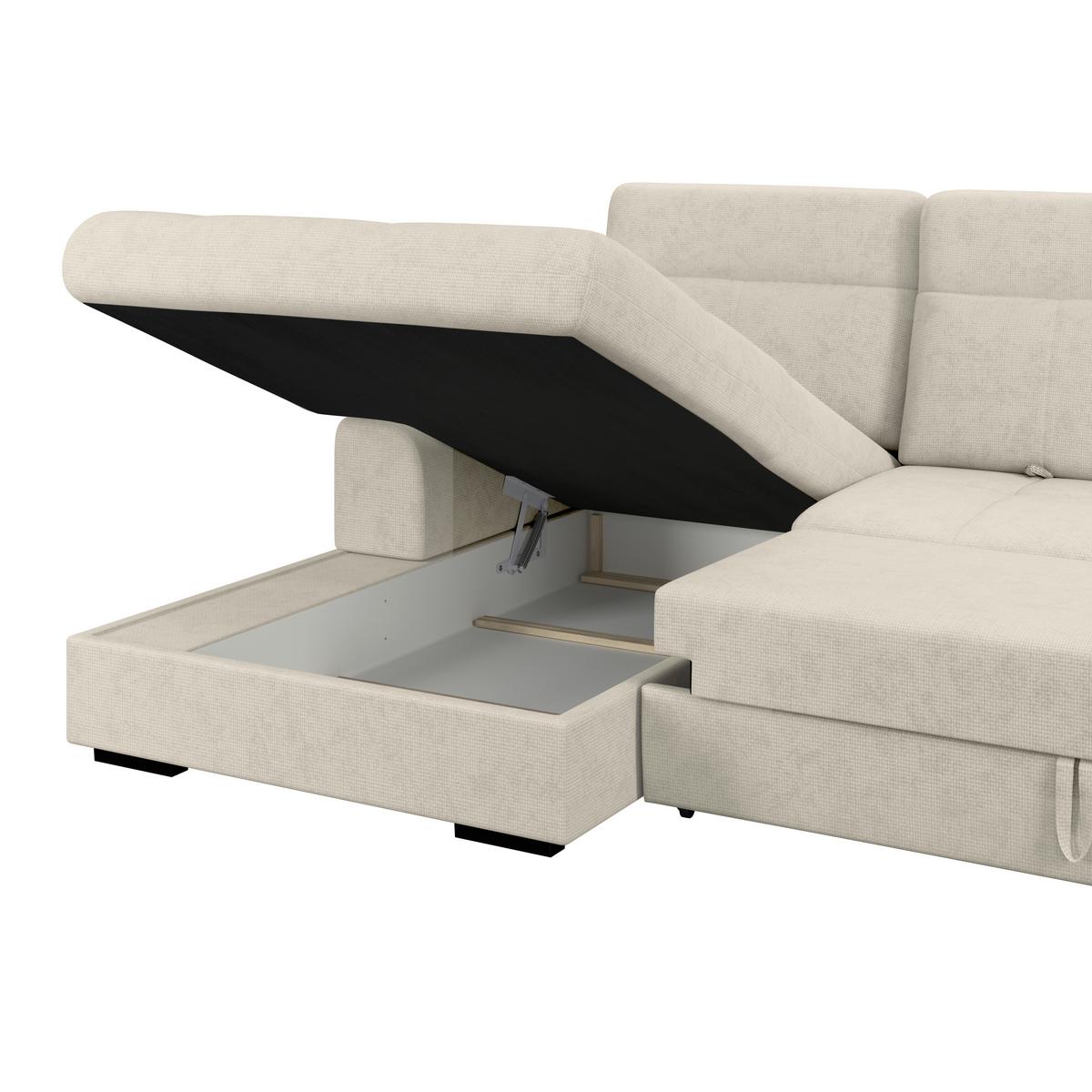 Ecksofa mit Bettfunktion Malaga new Chenille hellgrau - Hellgrau/Schwarz, KONVENTIONELL, Textil (203/286cm) - Ondega