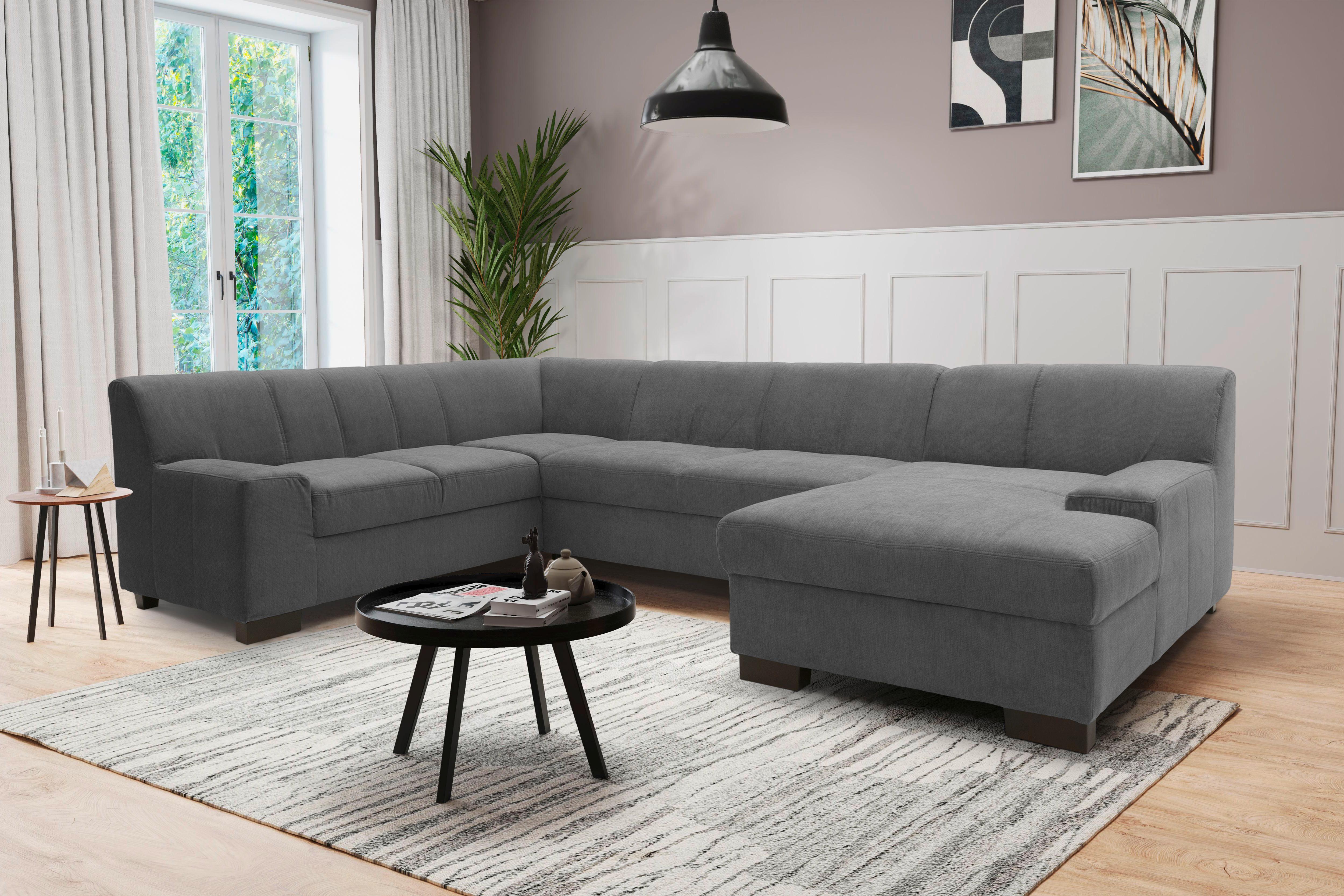 Wohnlandschaft Norma Anthrazit Webstoff - Wengefarben/Anthrazit, Design, Textil (212/328/153cm) - MID.YOU