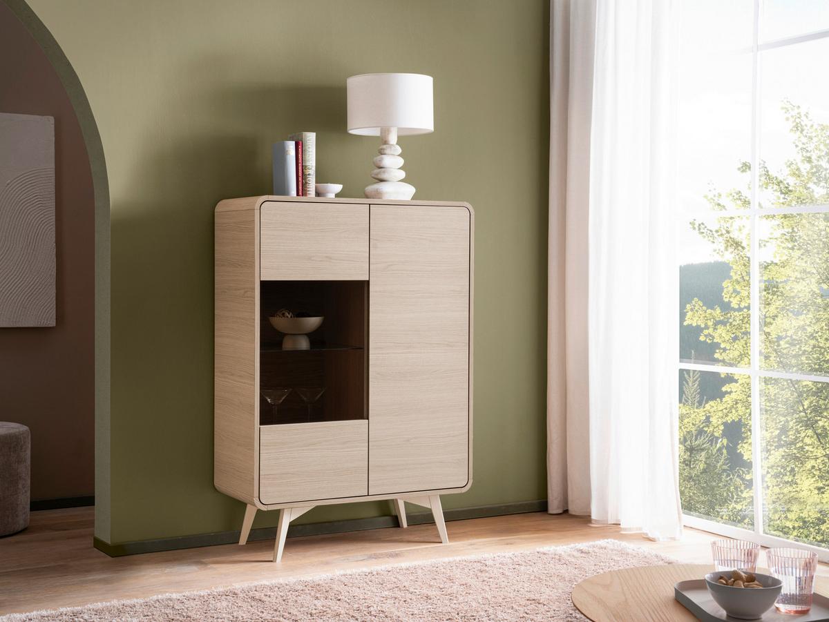 Vitrine Torsby Eichefarben B: 90 Cm - Eichefarben, Design, Glas/Holzwerkstoff (90/130/39cm) - Livetastic