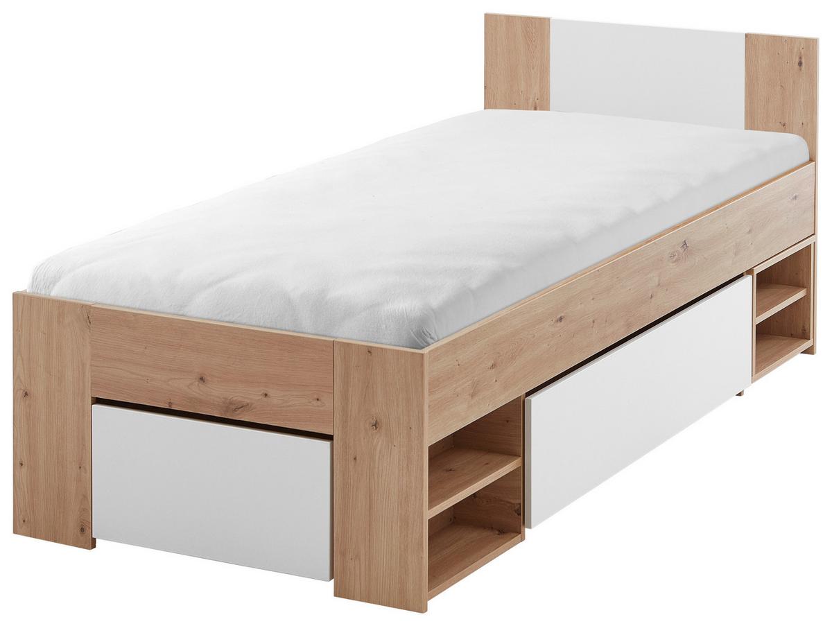 Stauraumbett mit Bettladen 90x 200cm Azurro Weiß/Eiche - Eiche Artisan/Weiß, MODERN, Holzwerkstoff (90/200cm)