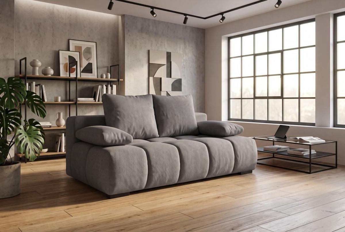 Boxspringová pohovka BOB, sivá ženilka - čierna/sivá, Konventionell, kompozitné drevo/textil (209/105cm) - Based