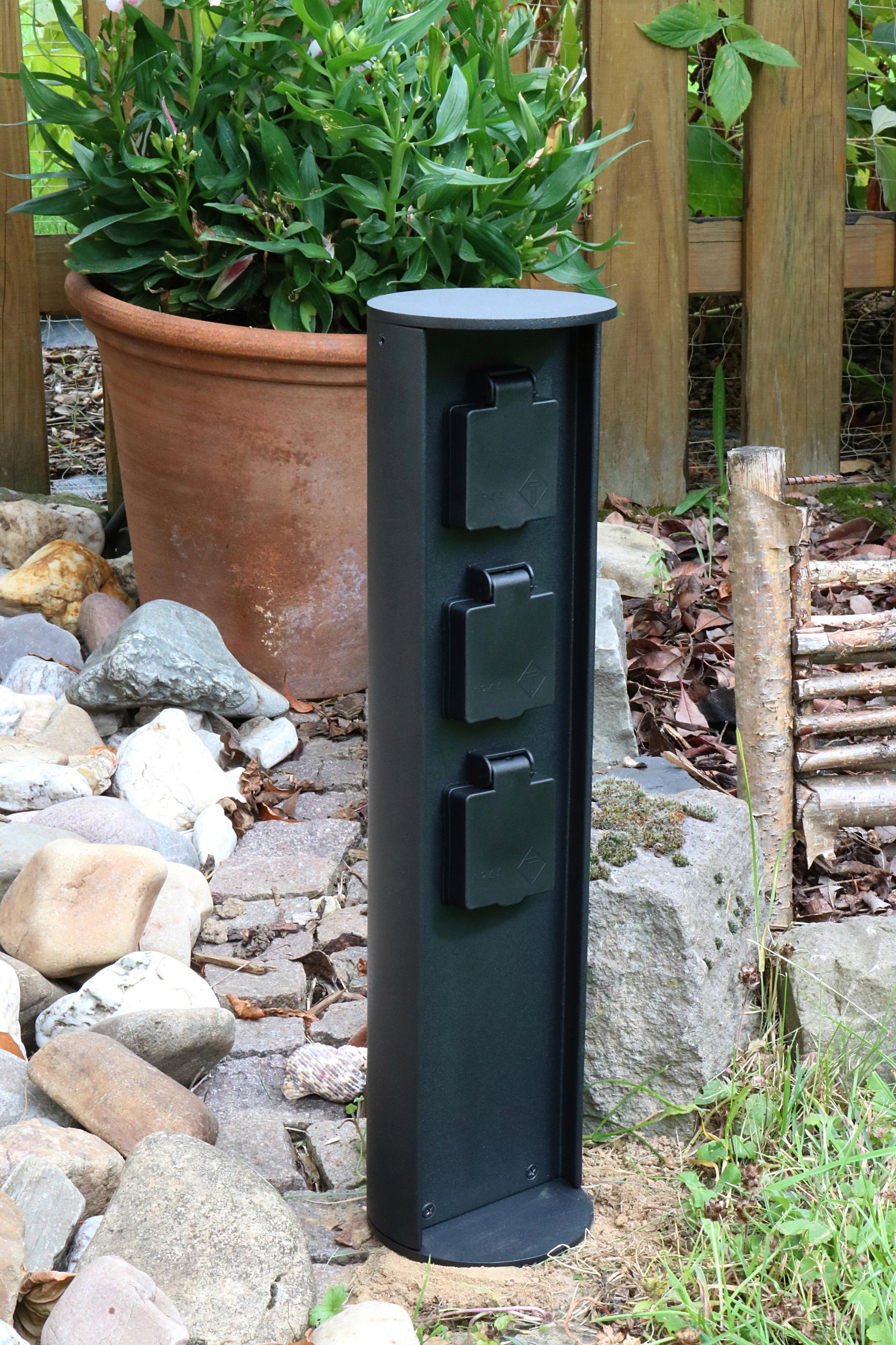 Gartensteckdose Anthrazit 3-Fach Spritzwassergeschützt - Anthrazit, Basics, Metall (10/40cm)