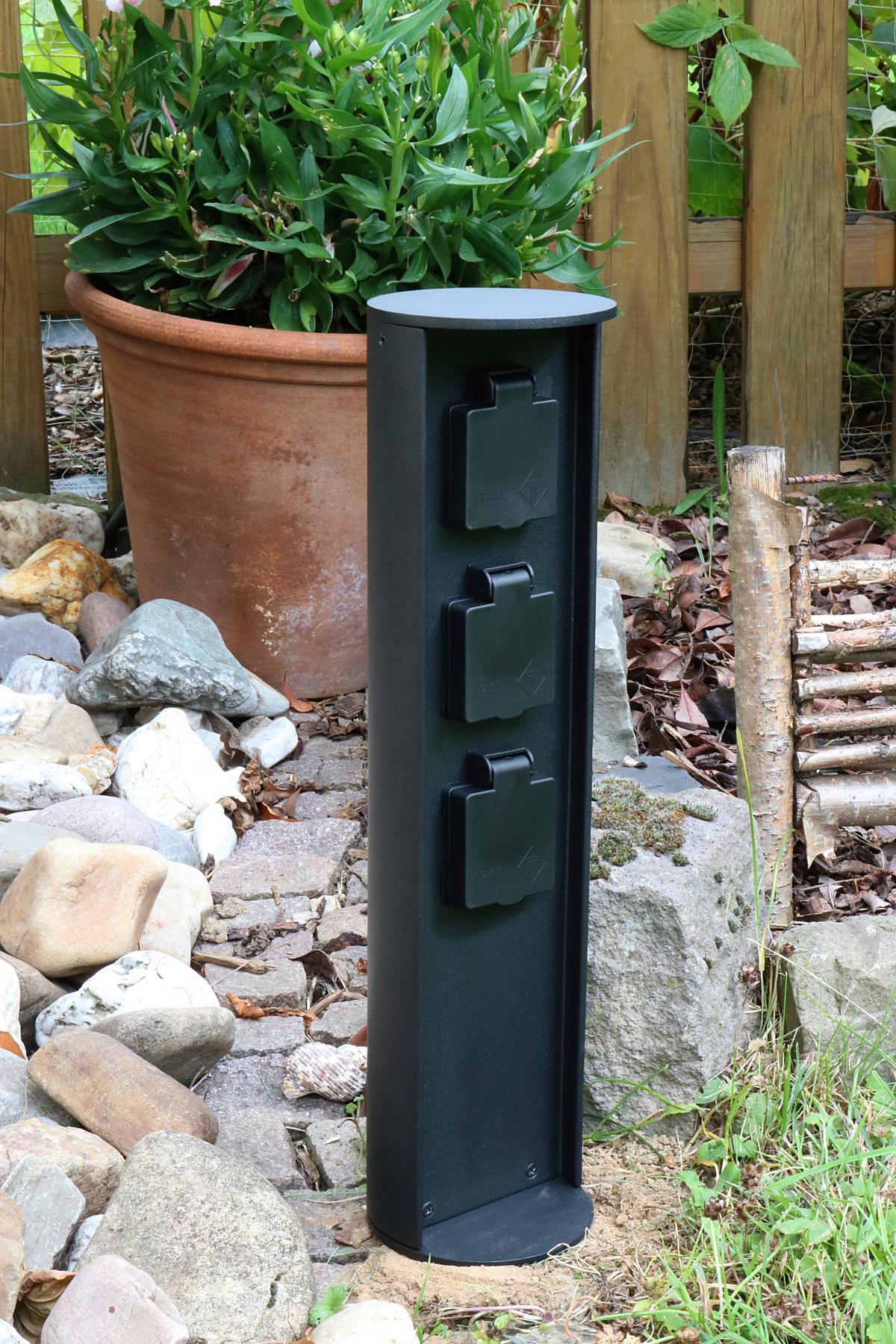 Gartensteckdose Anthrazit 3-Fach Spritzwassergeschützt - Anthrazit, Basics, Metall (10/40cm)