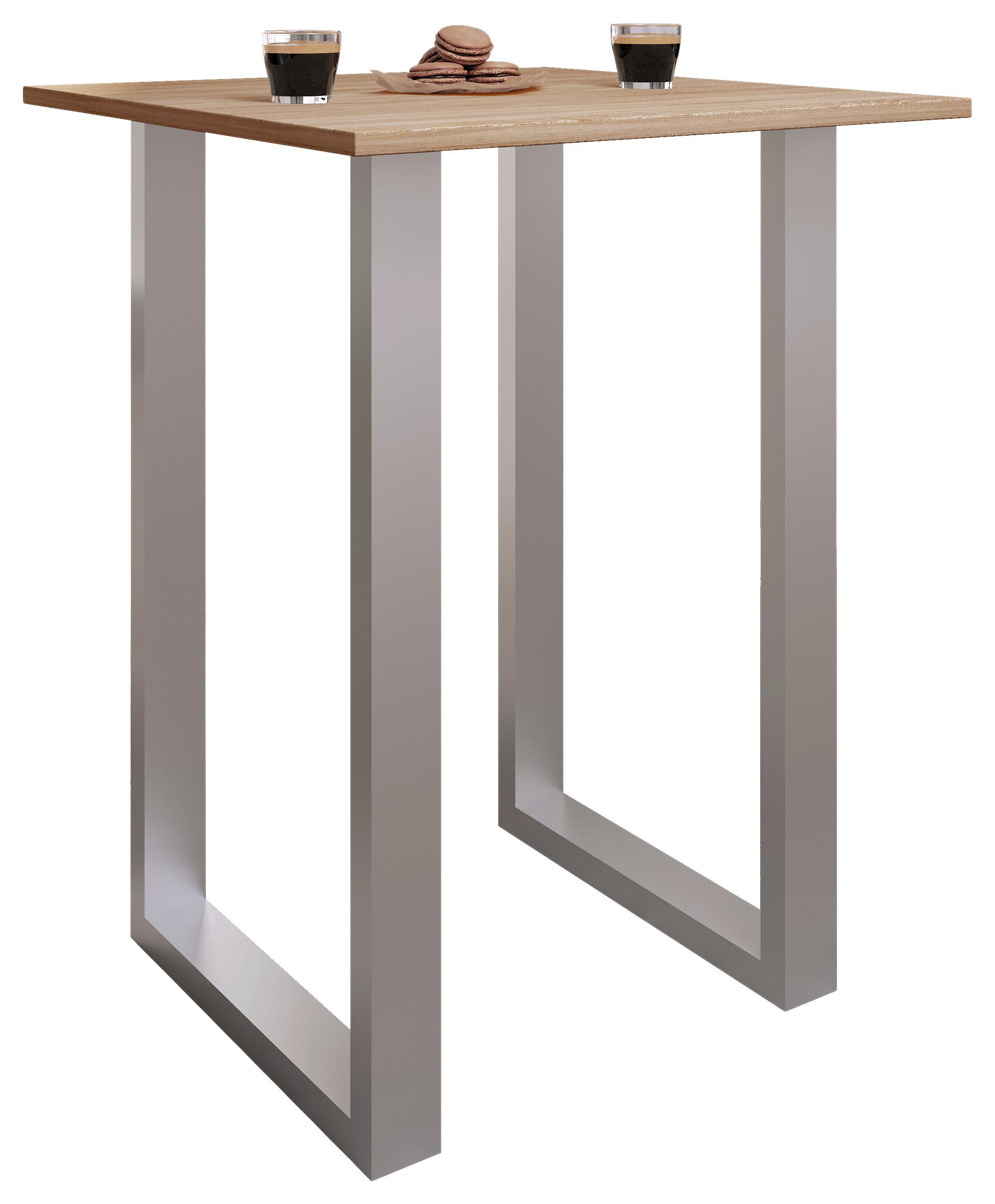 Bartisch Xona B 80x50 - Eichefarben/Silberfarben, KONVENTIONELL, Holzwerkstoff/Metall (80/50/102cm)