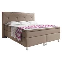 Boxspringbett Mit Topper Lederlook 200x180 Cm Oxford - Silberfarben/Cappuccino, KONVENTIONELL, Leder/Textil (200/125/210cm) - MID.YOU