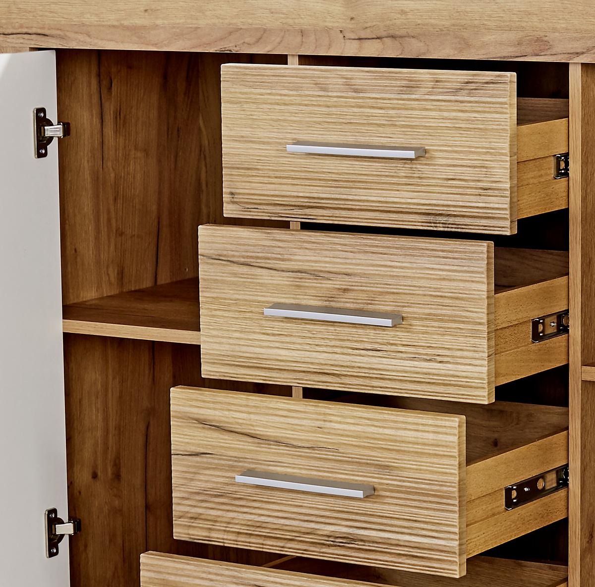 Kommode Xeno, Weiß/Eichefarben BxHxT: 137,5x86x39,9 cm - Eichefarben/Weiß, MODERN, Holzwerkstoff (137,5/86/39,9cm)