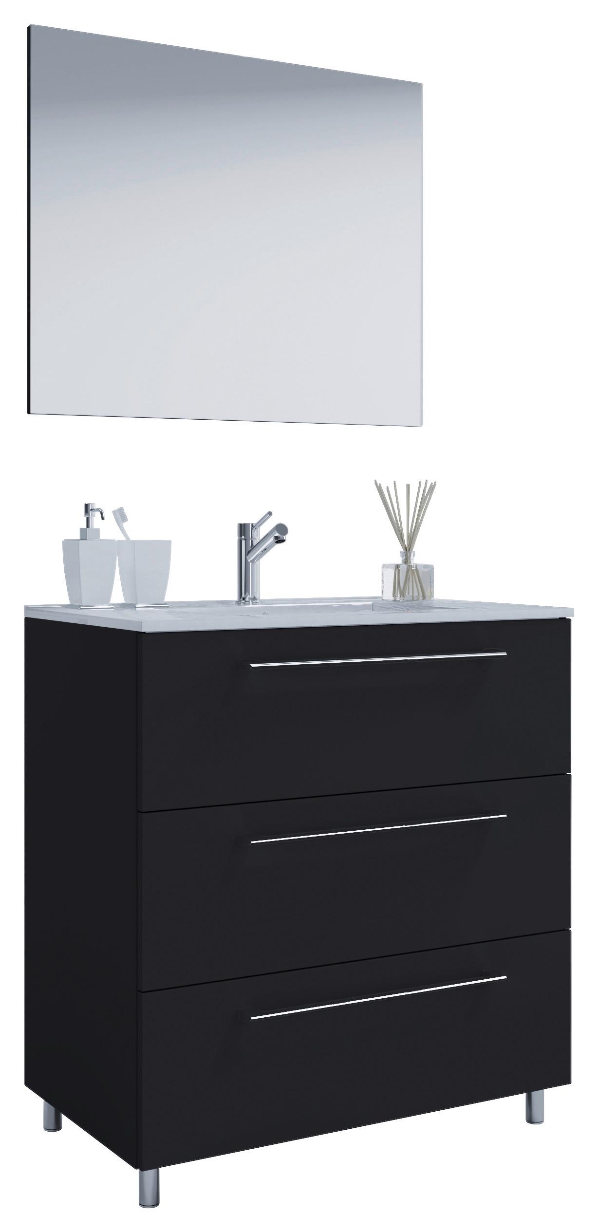 Badezimmer Schubo 3-teilig Schwarz B: 60 cm - Schwarz/Alufarben, MODERN, Keramik/Holzwerkstoff (60cm) - MID.YOU