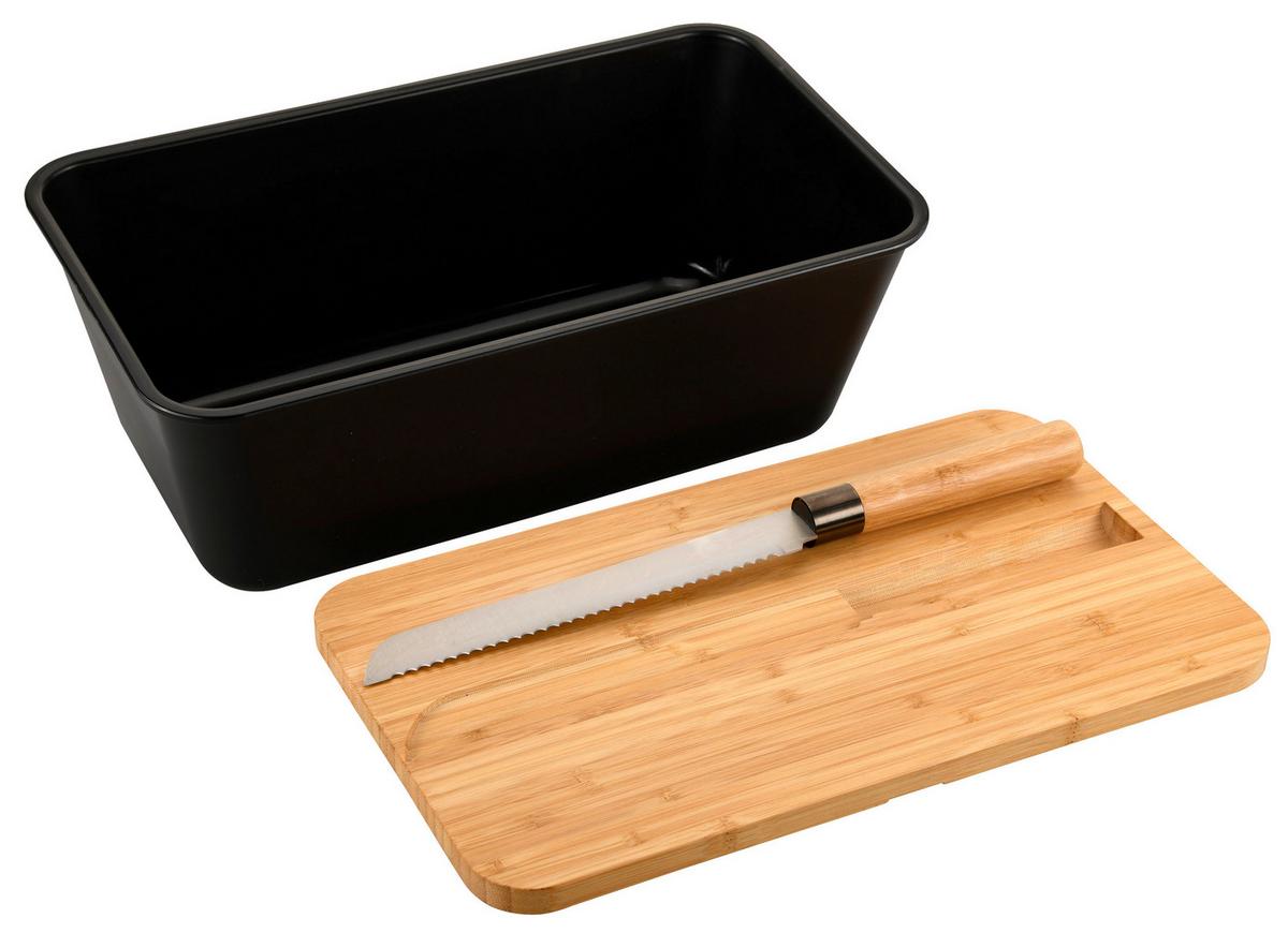 Brotbox Schwarz mit Messer - Hellbraun/Schwarz, Basics, Holz/Kunststoff (34,8/20/15,5cm) - Kesper