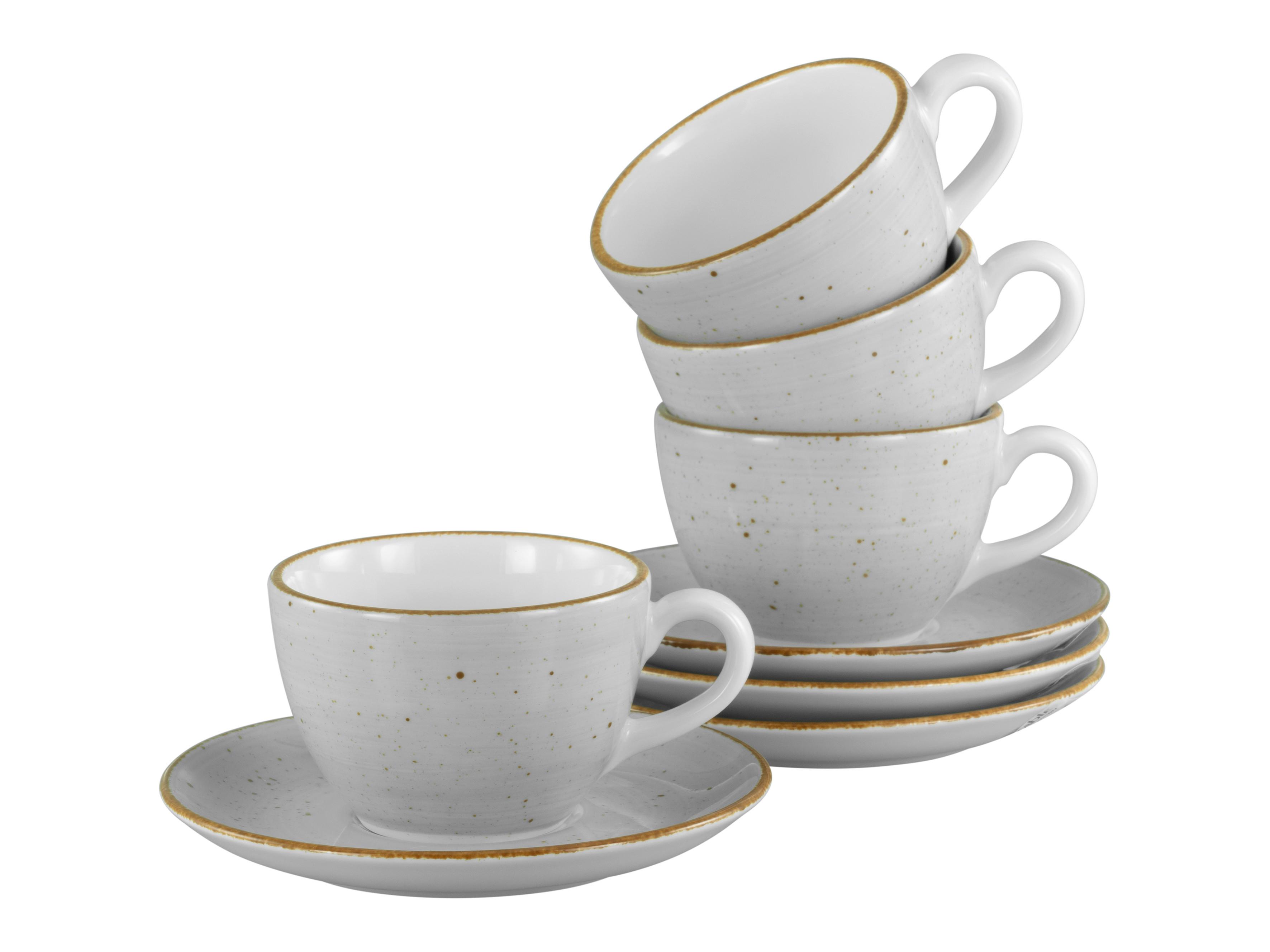 KAFFEETASSE MIT UNTERTASSE Vintage Nature Weiß/Hellgrau - Hellgrau/Weiß, Basics, Keramik - Creatable
