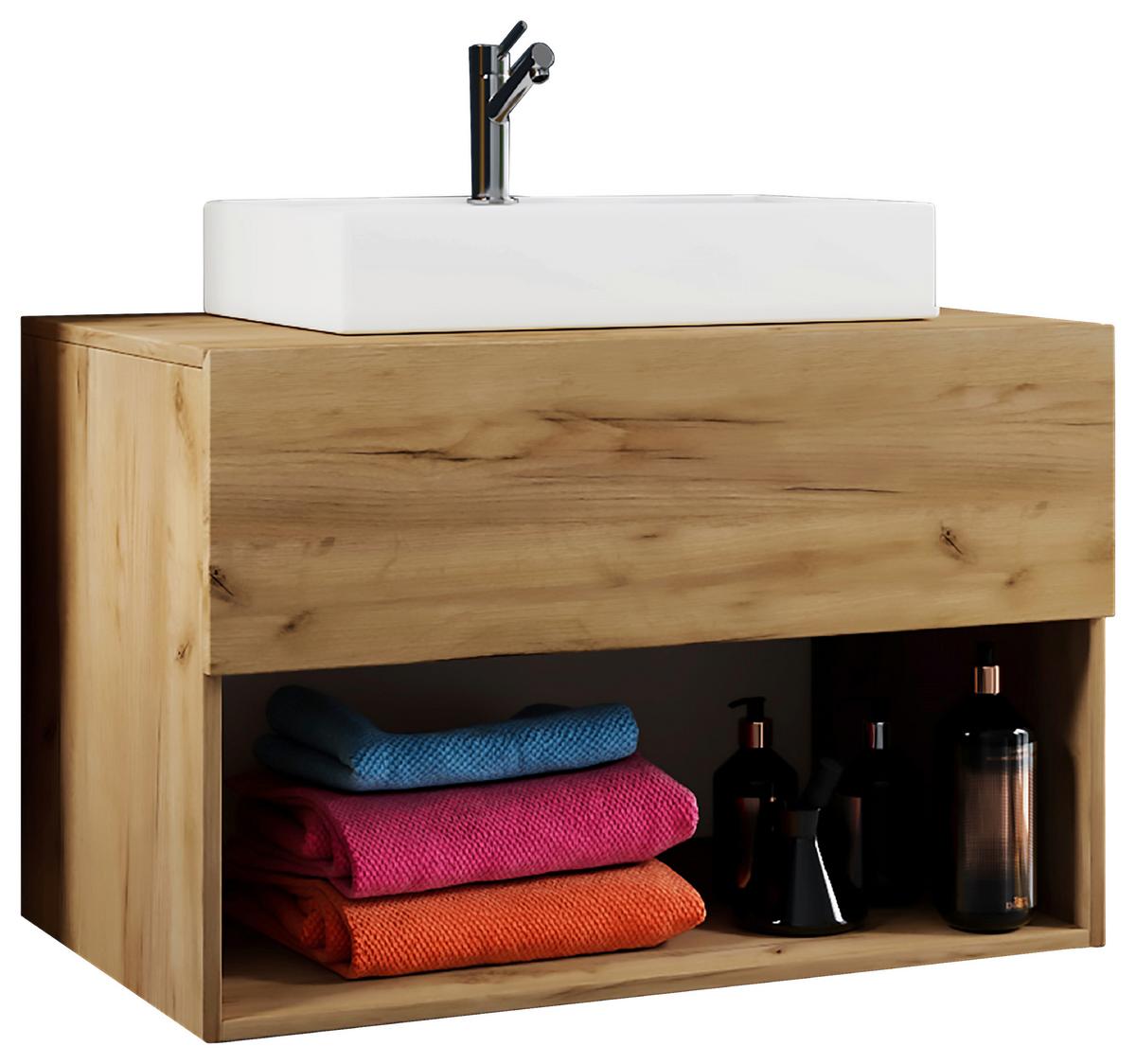 Badmöbel-Set 2-Tlg. Lendas B: 80 cm Honig-Eiche Dekor - Honigeiche/Weiß, MODERN, Keramik/Holzwerkstoff (80cm) - MID.YOU