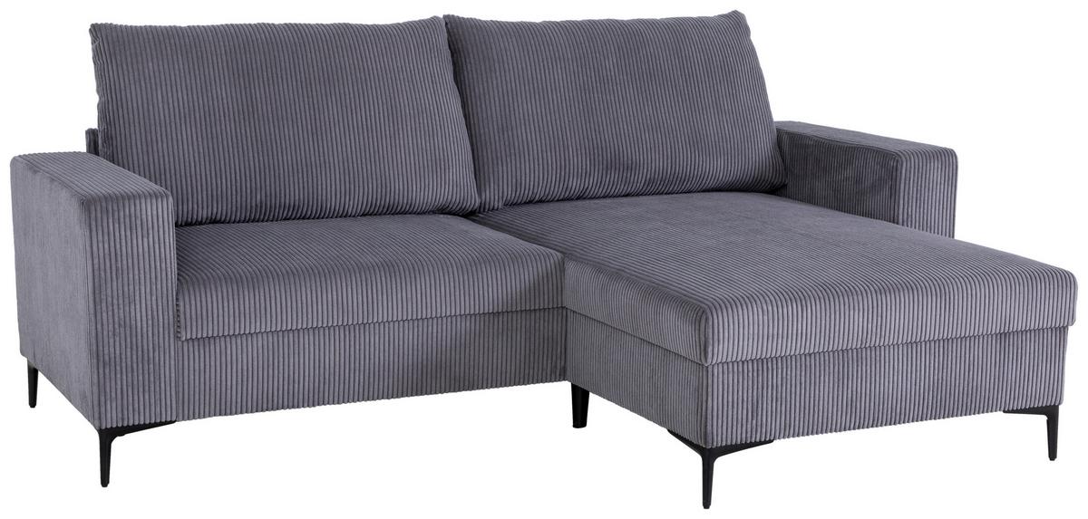 Ecksofa Toffee mit Kissen, Anthrazit Cord 208x140 cm - Anthrazit/Schwarz, Basics, Holz/Textil (208/140/88cm)