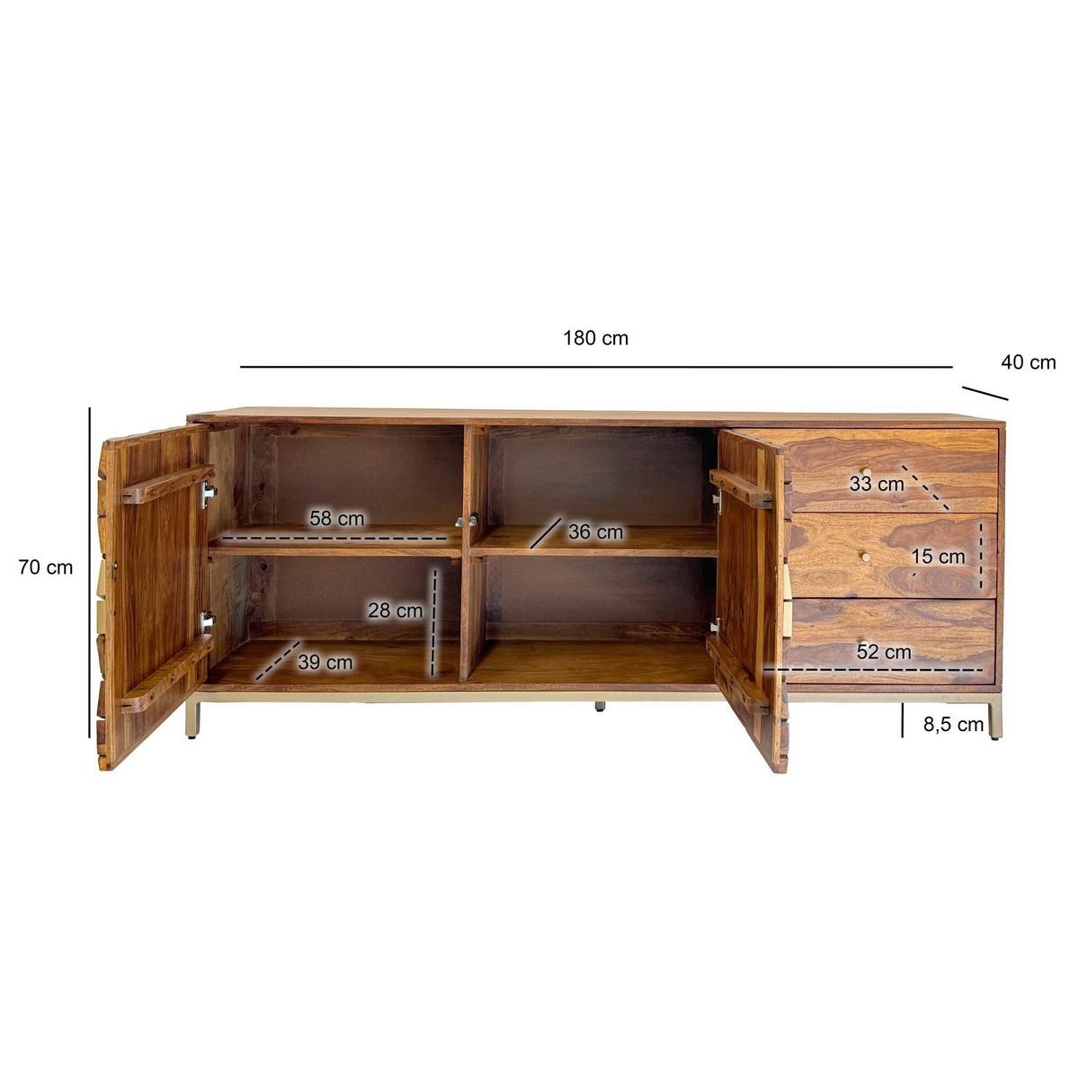 Sideboard Sheeshamfarben B: 180cm - Goldfarben/Sheeshamfarben, Natur, Holz (180/70/40cm) - Livetastic
