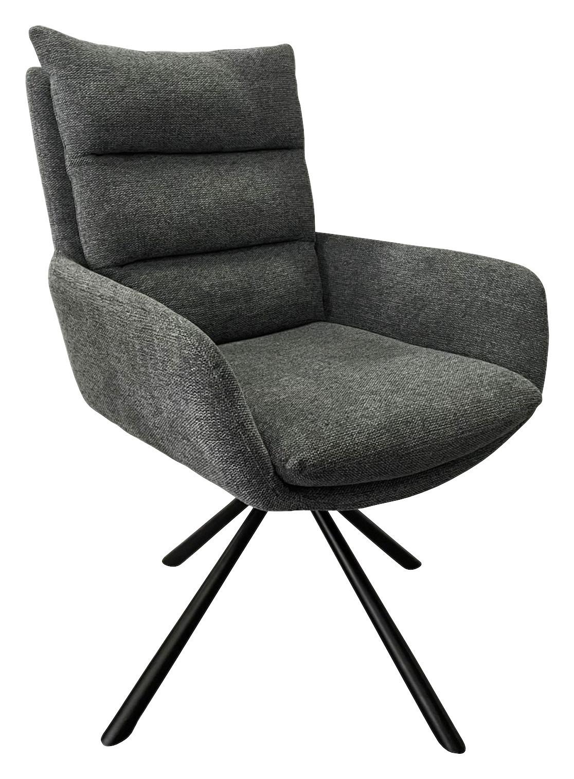 Armlehnstuhl Giovanni Grau Gepolstert, Drehbar - Schwarz/Grau, KONVENTIONELL, Textil/Metall (62/91/69cm)
