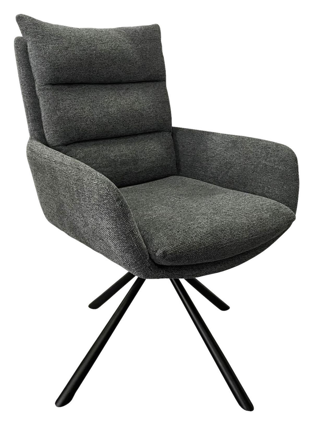 Armlehnstuhl Giovanni Grau Gepolstert, Drehbar - Schwarz/Grau, KONVENTIONELL, Textil/Metall (62/91/69cm)