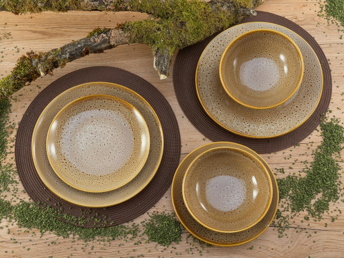 Tafelservice Keramik 4 Personen Geschirr Set - Cognac, Keramik - Creatable