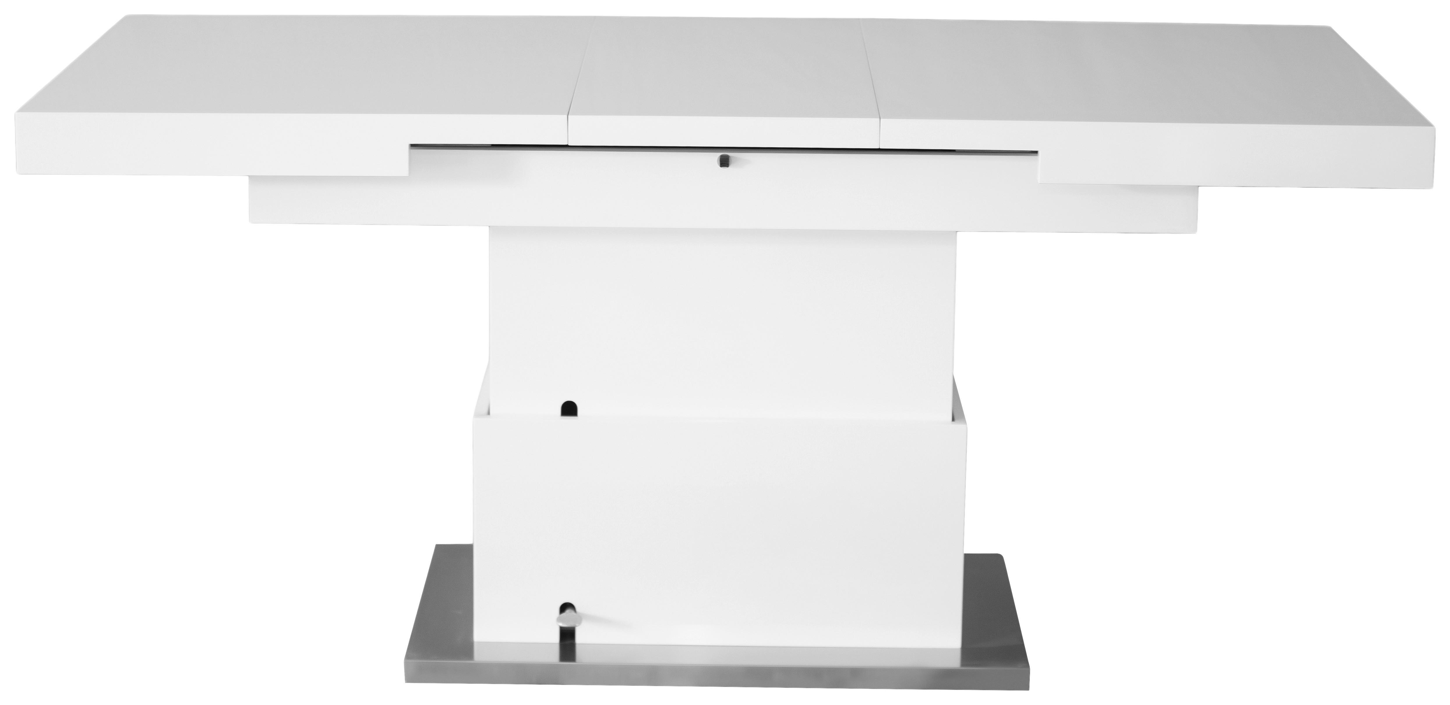 Fotografia produktu: Výškovo nastaviteľný konferenčný stolík 2In1 II, biela, farba ušľachtilej ocele, 80 cm, 51-77 cm, 133-170 cm