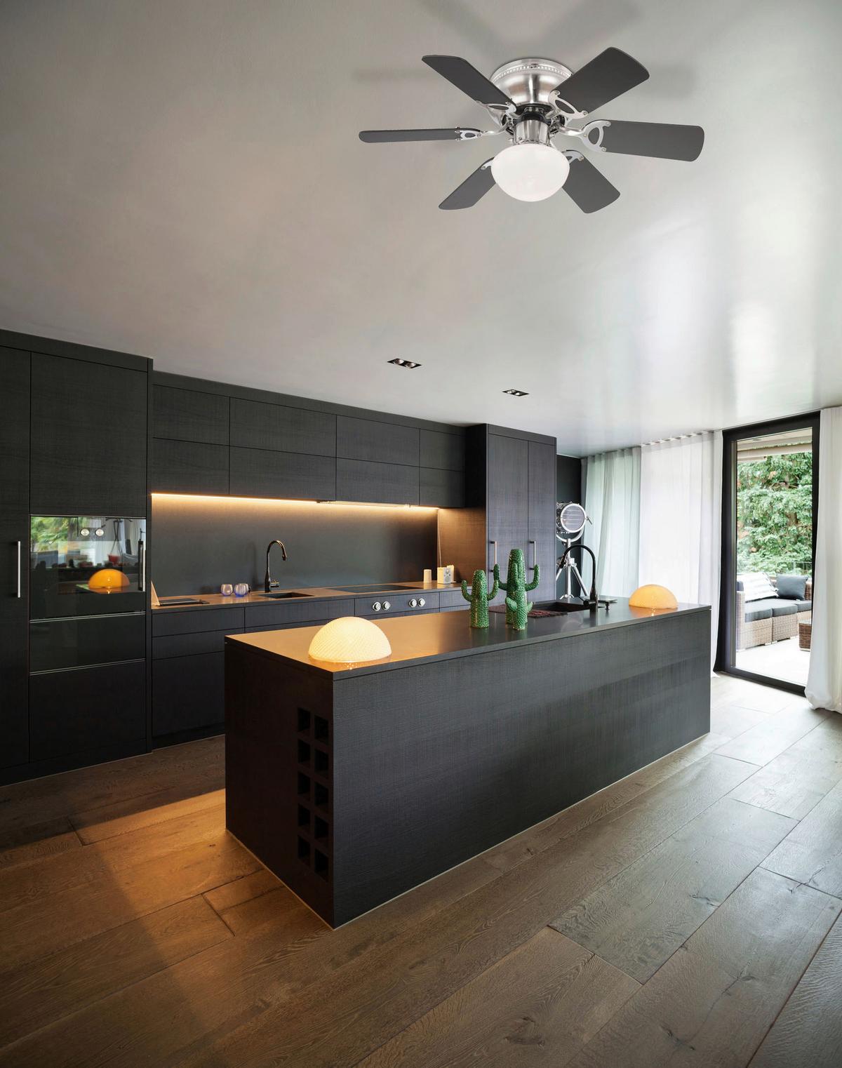 Deckenventilator Aslana - Buchefarben/Graphitfarben, Basics, Glas/Holzwerkstoff (76/28cm)