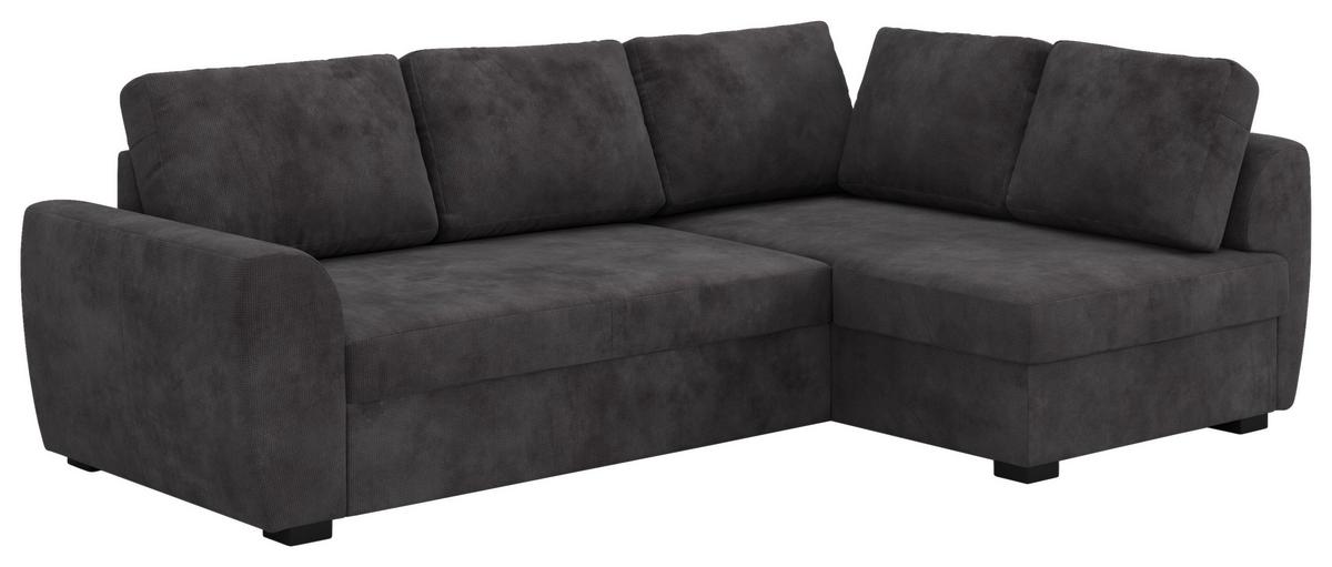 Ecksofa mit Bettfunktion Drift Microfaser schwarz, B: 253cm - Schwarz, Trend, Textil (253/154cm)