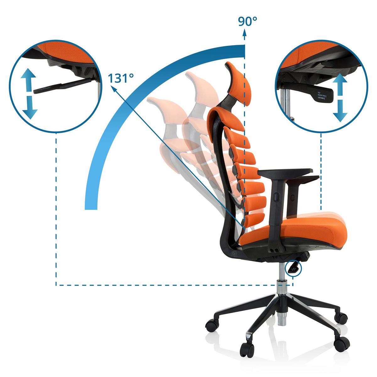 Drehstuhl in Orange mit Wippmechanik