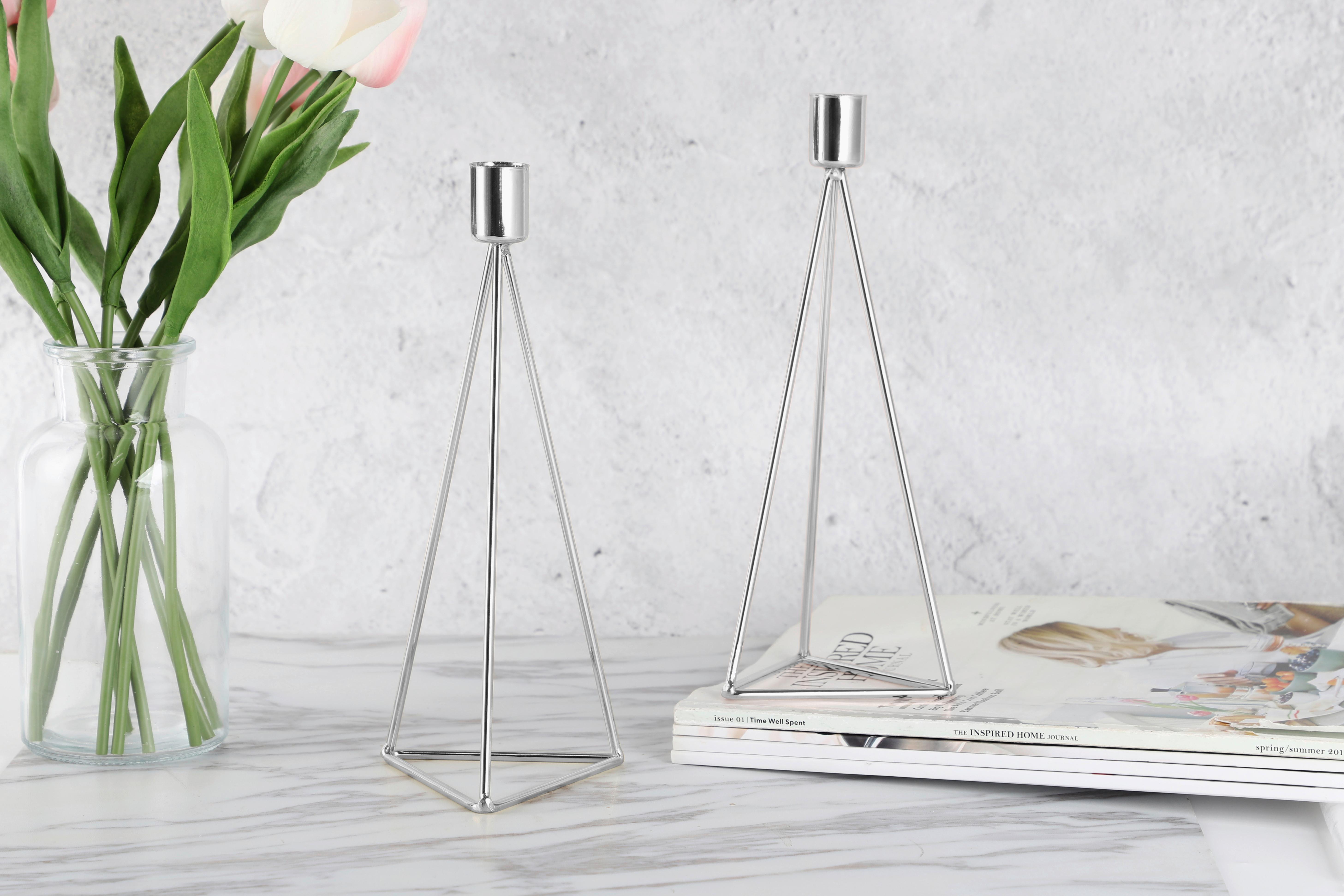 Kerzenständer-set Eisen Für Stabkerzen 2-Teilig - Silberfarben, Basics, Metall (9,5/24,2cm) - Echtwerk