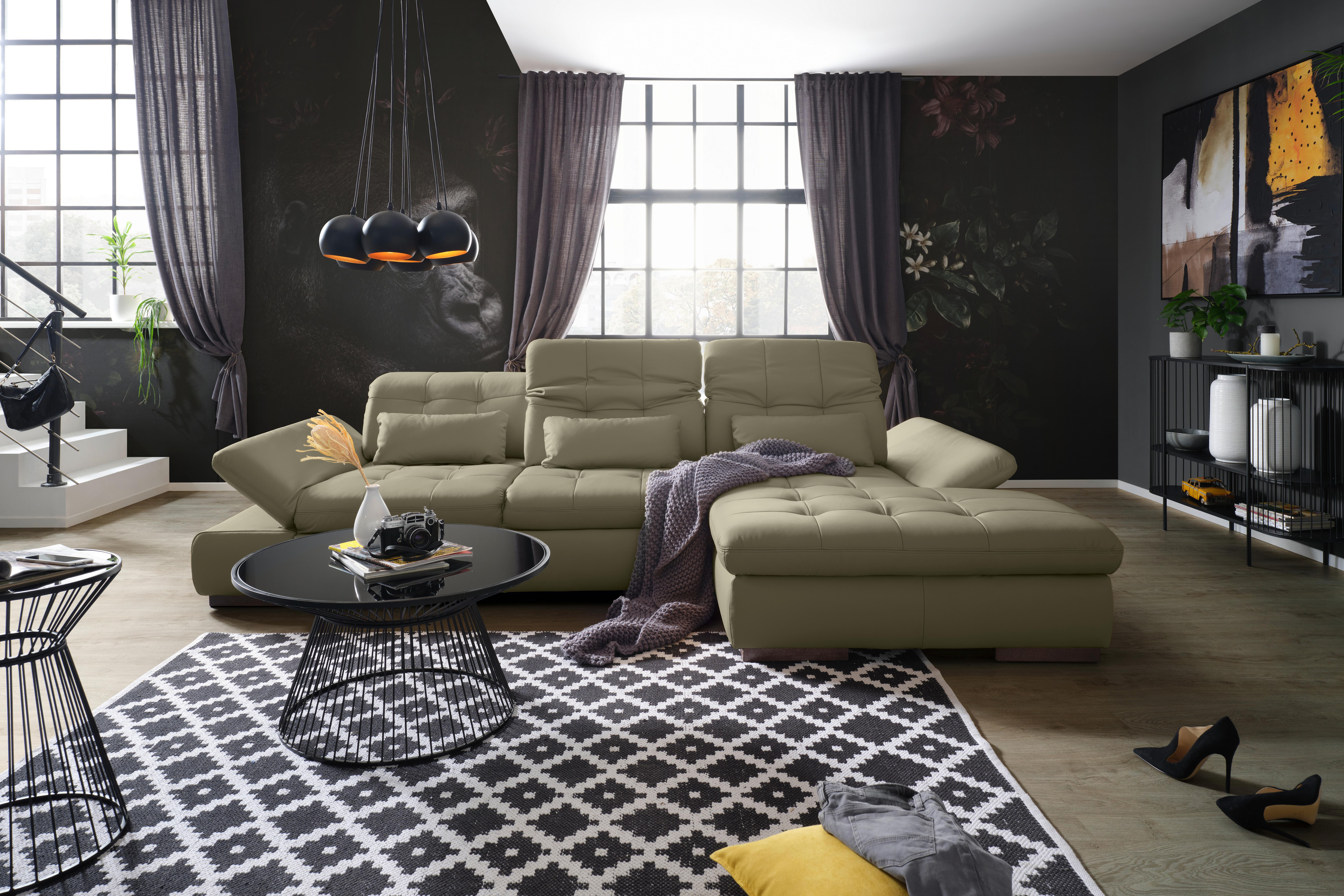 Rohová sedačka SANFINO, pravá, šedá pravá kůže - šedá/barvy chromu, Konvenční, kov/kůže (305/199cm) - Premium Living