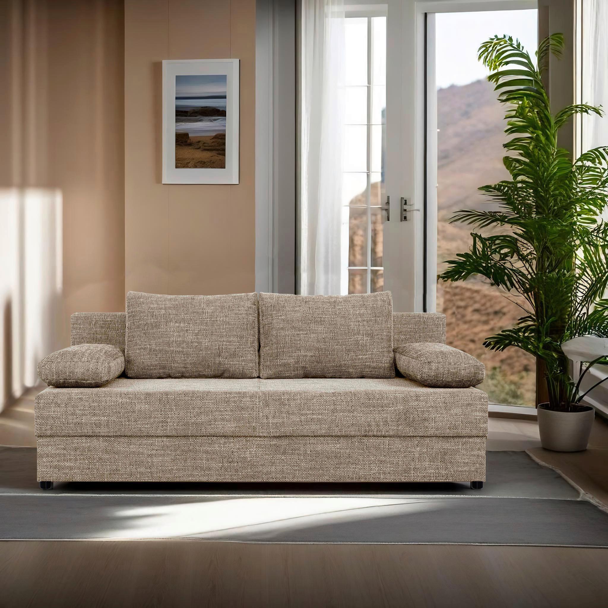 2-Sitzer-Sofa Mega mit Schlaffunktion & Bettkasten - Schwarz/Cappuccino, Design, Holzwerkstoff/Textil (190/80/75cm) - P & B