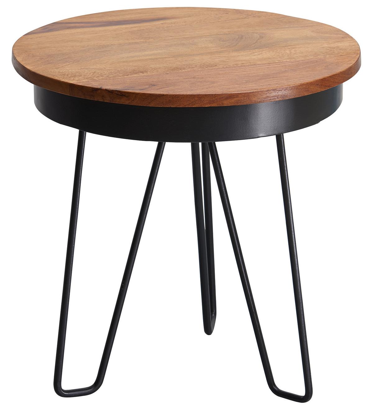 Príručný stolík Sheesham - čierna/farba indického palisandra, Design, kov/drevo (43/43/45cm) - MID.YOU